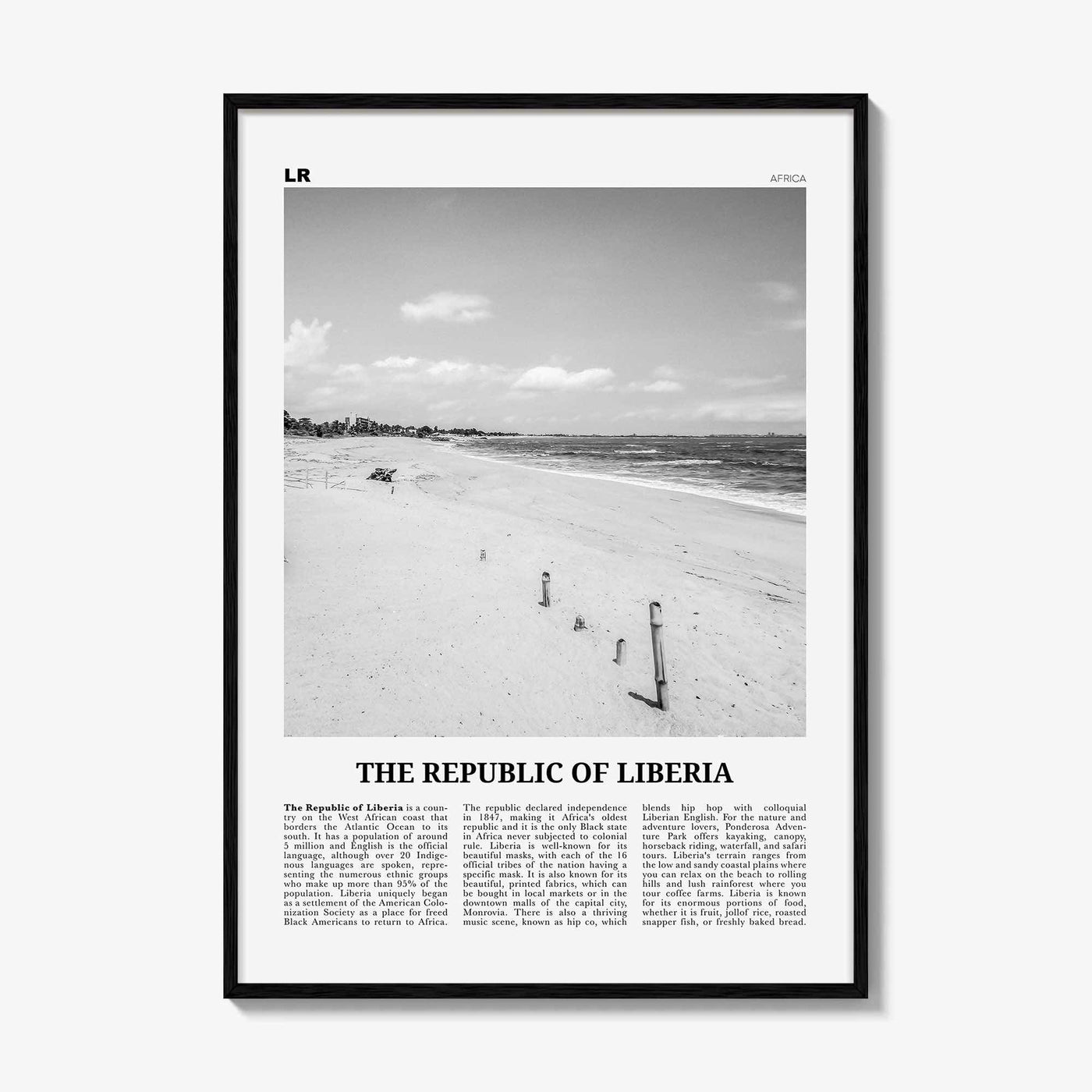 Republic of Liberia Print Black and White, Liberia Wall Art, Liberia Poster, Liberia Photo, Liberia Wall Decor, Africa Poster Print