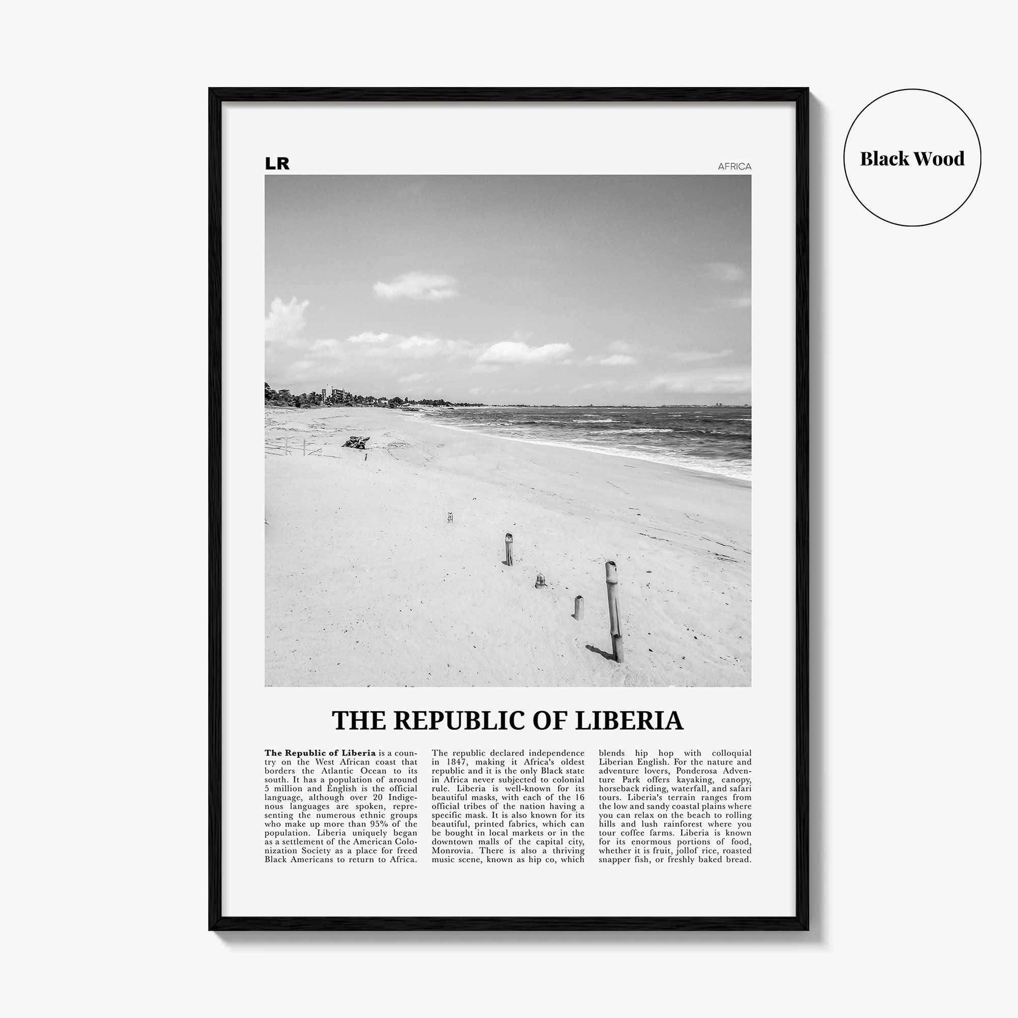Republic of Liberia Print Black and White, Liberia Wall Art, Liberia Poster, Liberia Photo, Liberia Wall Decor, Africa Poster Print