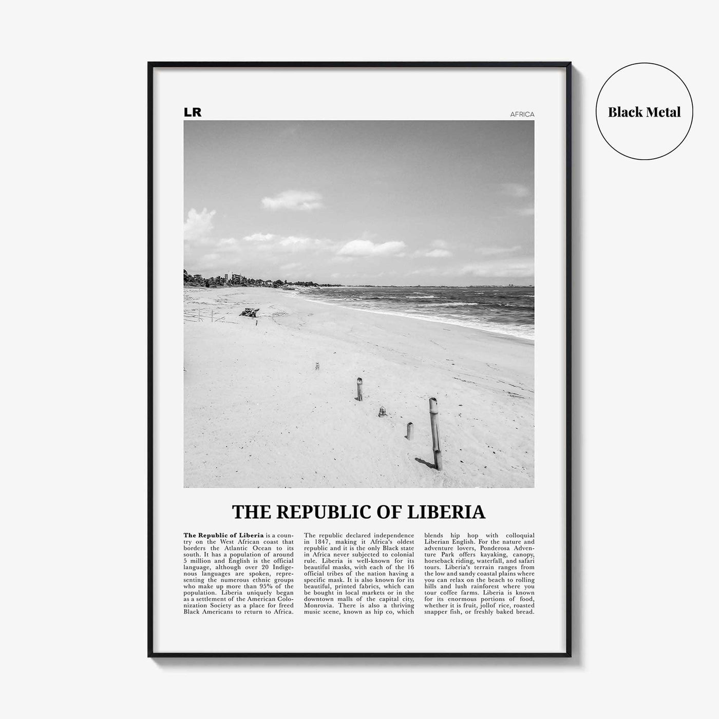 Republic of Liberia Print Black and White, Liberia Wall Art, Liberia Poster, Liberia Photo, Liberia Wall Decor, Africa Poster Print