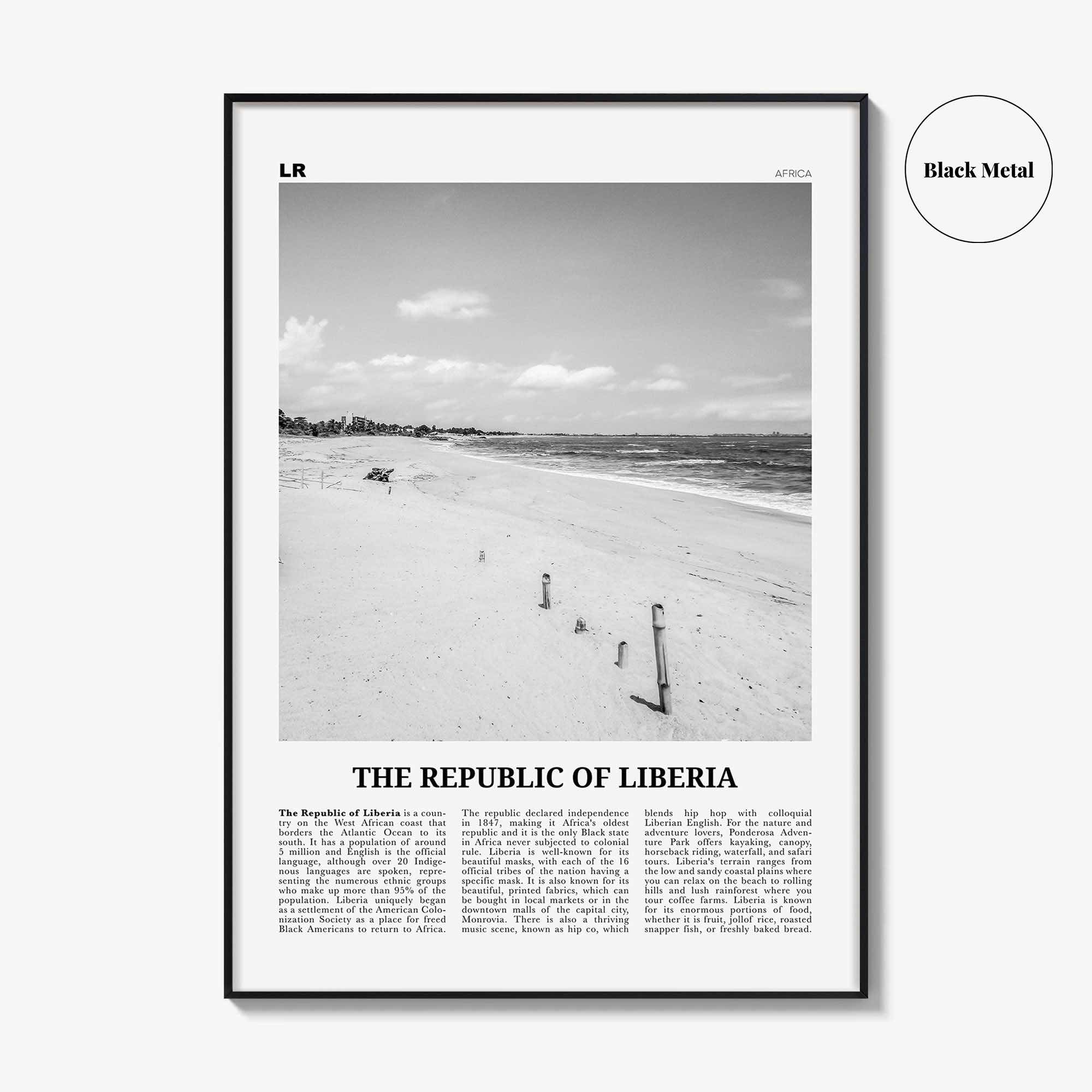 Republic of Liberia Print Black and White, Liberia Wall Art, Liberia Poster, Liberia Photo, Liberia Wall Decor, Africa Poster Print