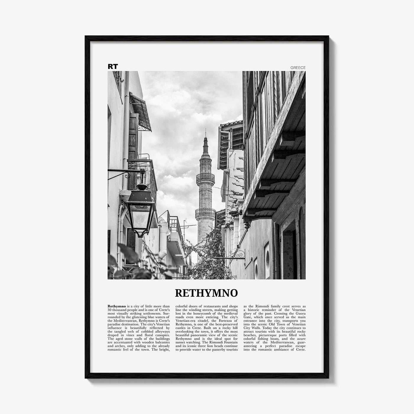 Rethymno Print Black and White, Rethymno Wall Art, Rethymno Poster, Rethymno Photo, Rethymno Wall Décor, Ρέθυμνο, Greece, Crete