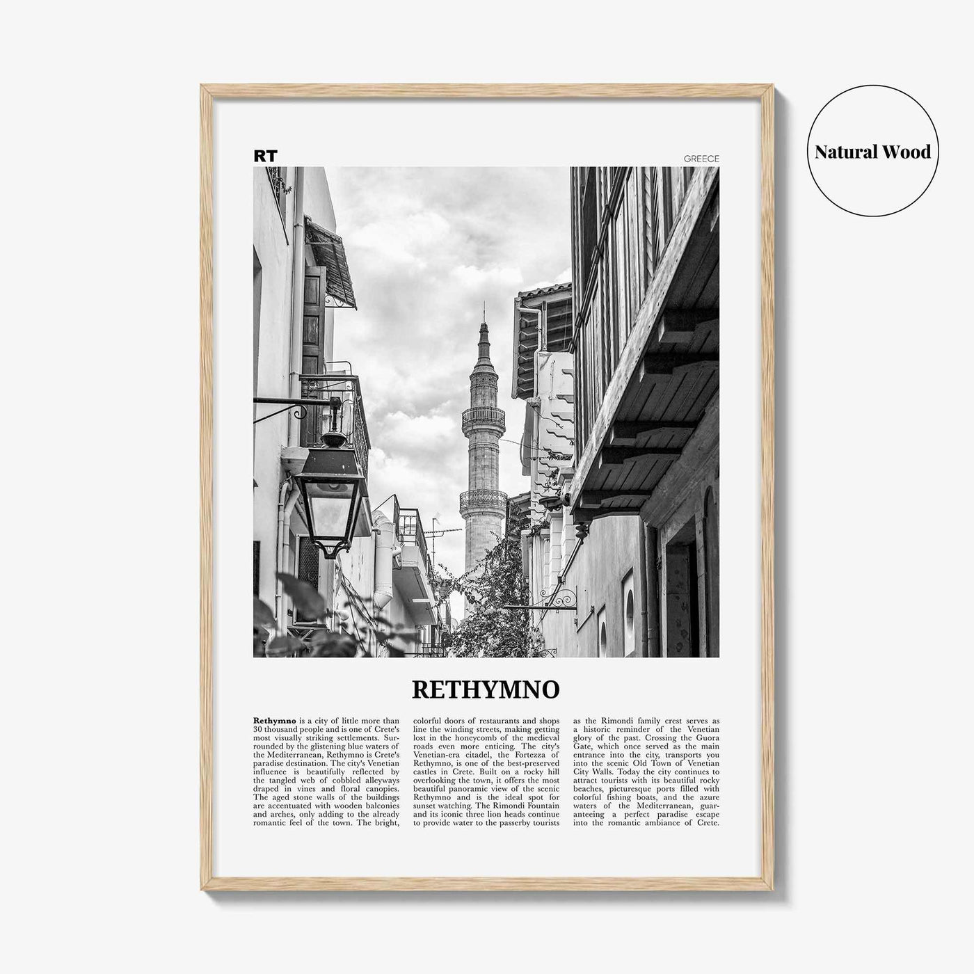 Rethymno Print Black and White, Rethymno Wall Art, Rethymno Poster, Rethymno Photo, Rethymno Wall Décor, Ρέθυμνο, Greece, Crete