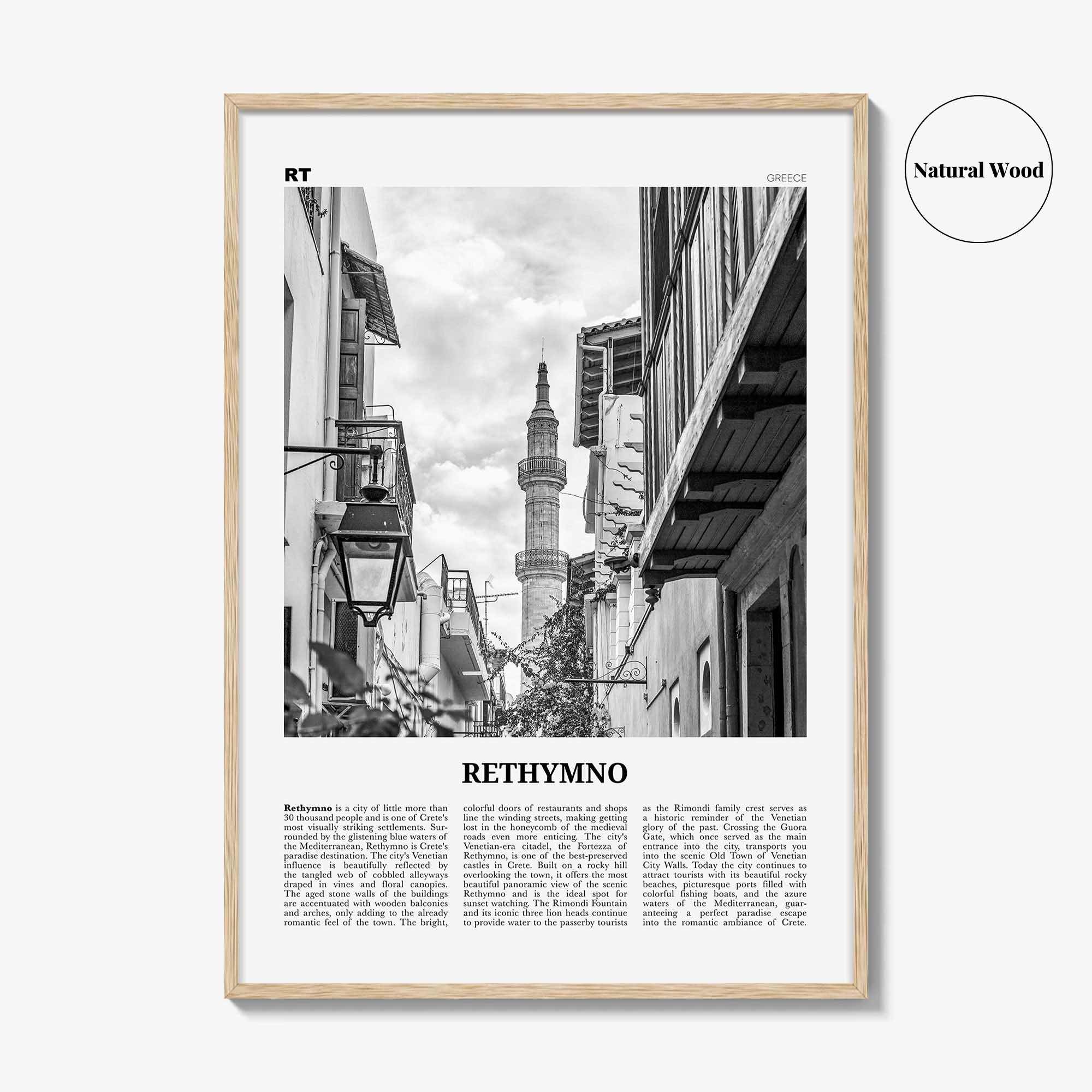 Rethymno Print Black and White, Rethymno Wall Art, Rethymno Poster, Rethymno Photo, Rethymno Wall Décor, Ρέθυμνο, Greece, Crete