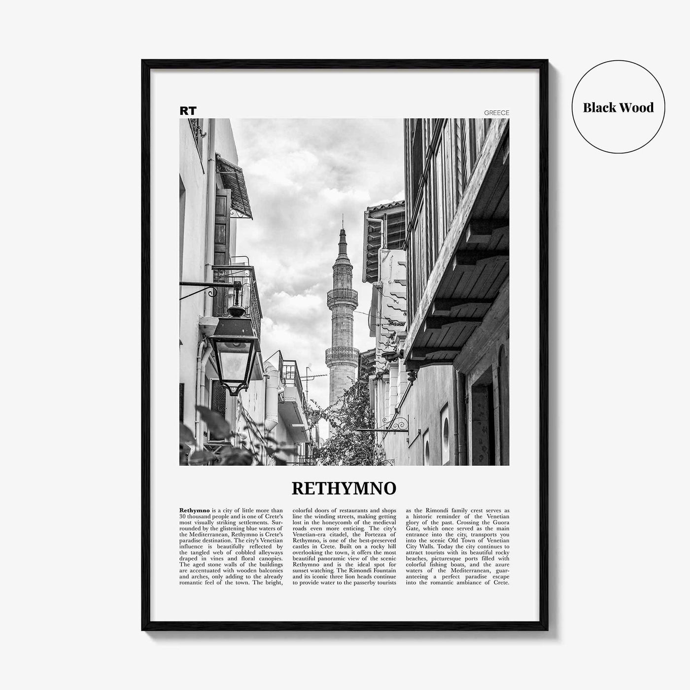 Rethymno Print Black and White, Rethymno Wall Art, Rethymno Poster, Rethymno Photo, Rethymno Wall Décor, Ρέθυμνο, Greece, Crete