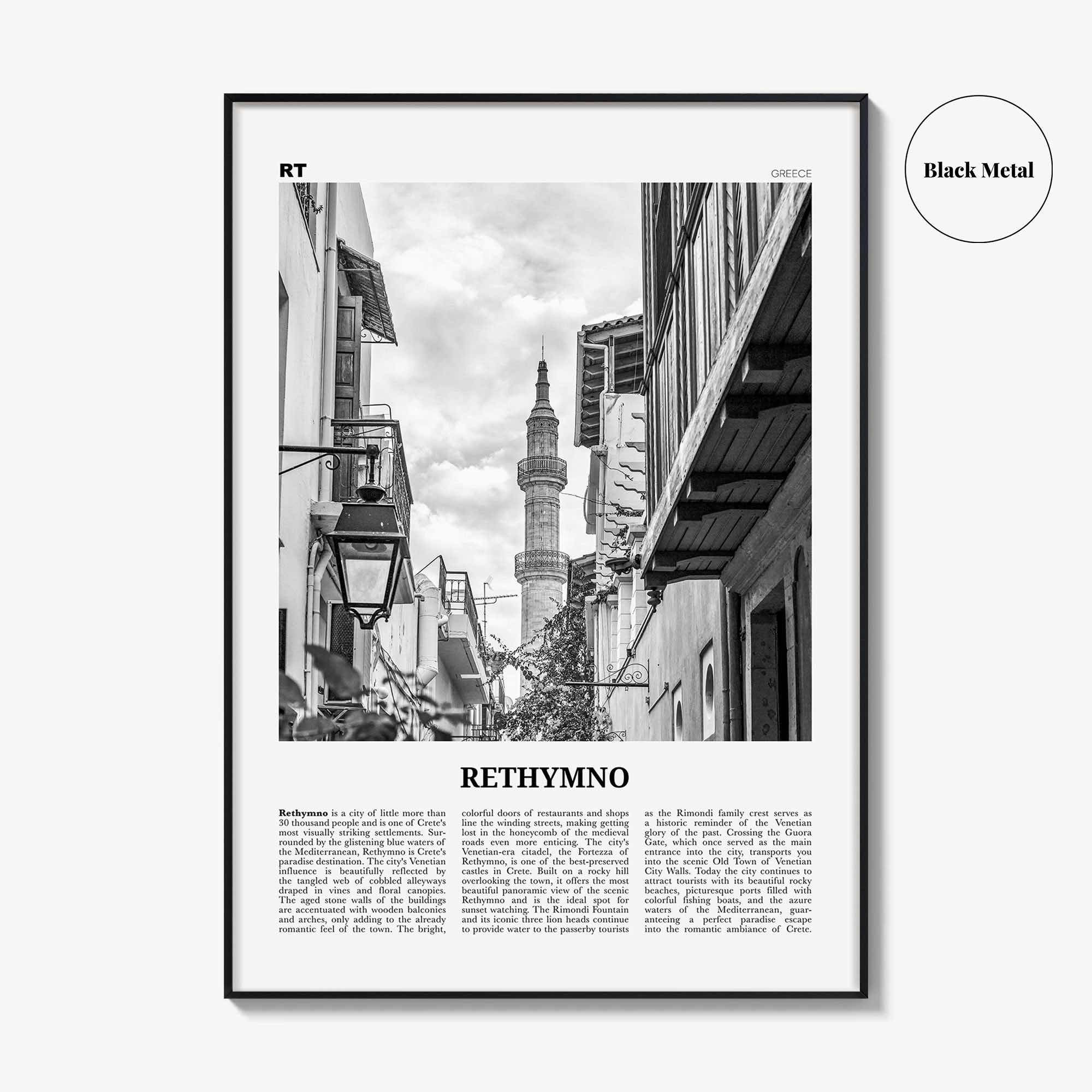 Rethymno Print Black and White, Rethymno Wall Art, Rethymno Poster, Rethymno Photo, Rethymno Wall Décor, Ρέθυμνο, Greece, Crete