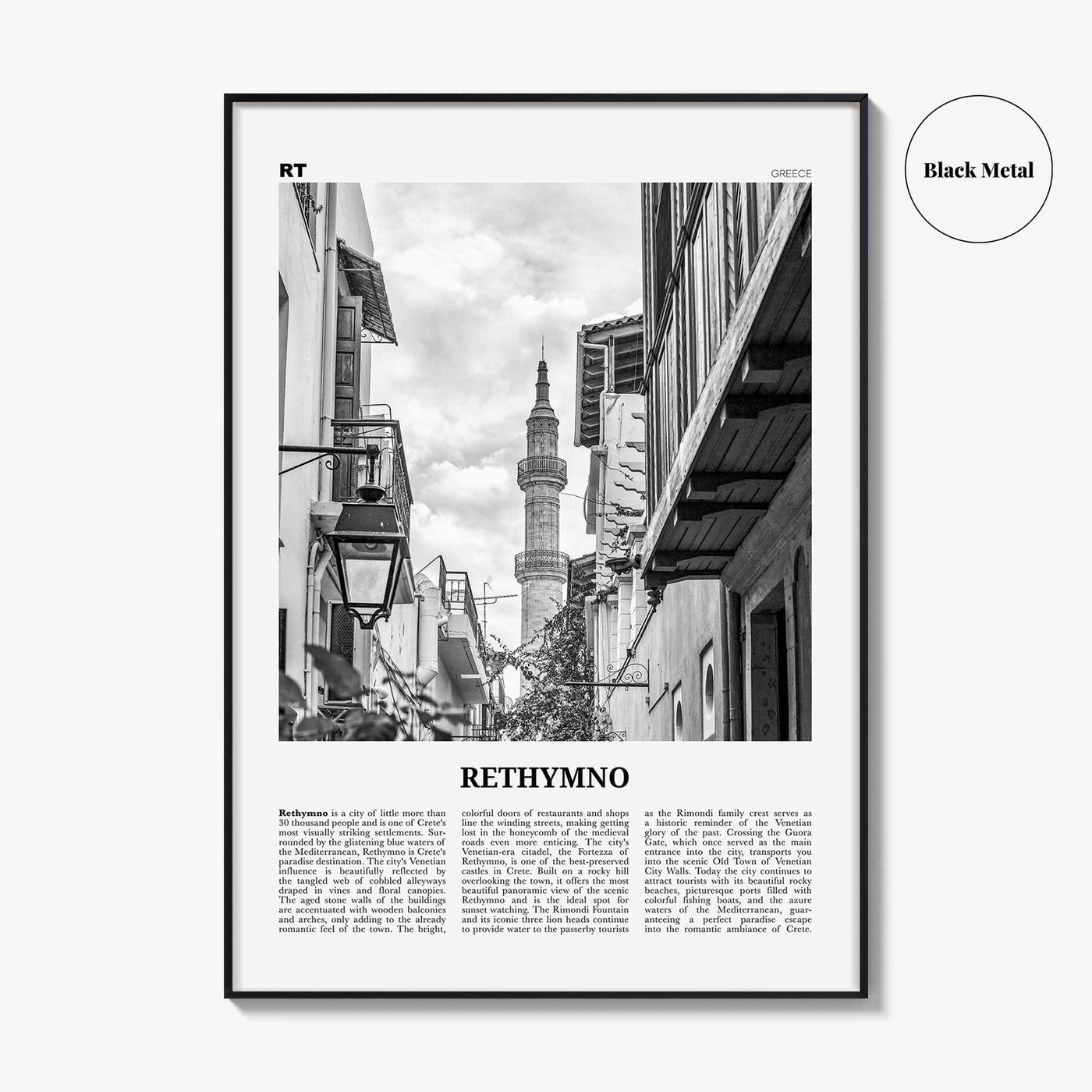 Rethymno Print Black and White, Rethymno Wall Art, Rethymno Poster, Rethymno Photo, Rethymno Wall Décor, Ρέθυμνο, Greece, Crete
