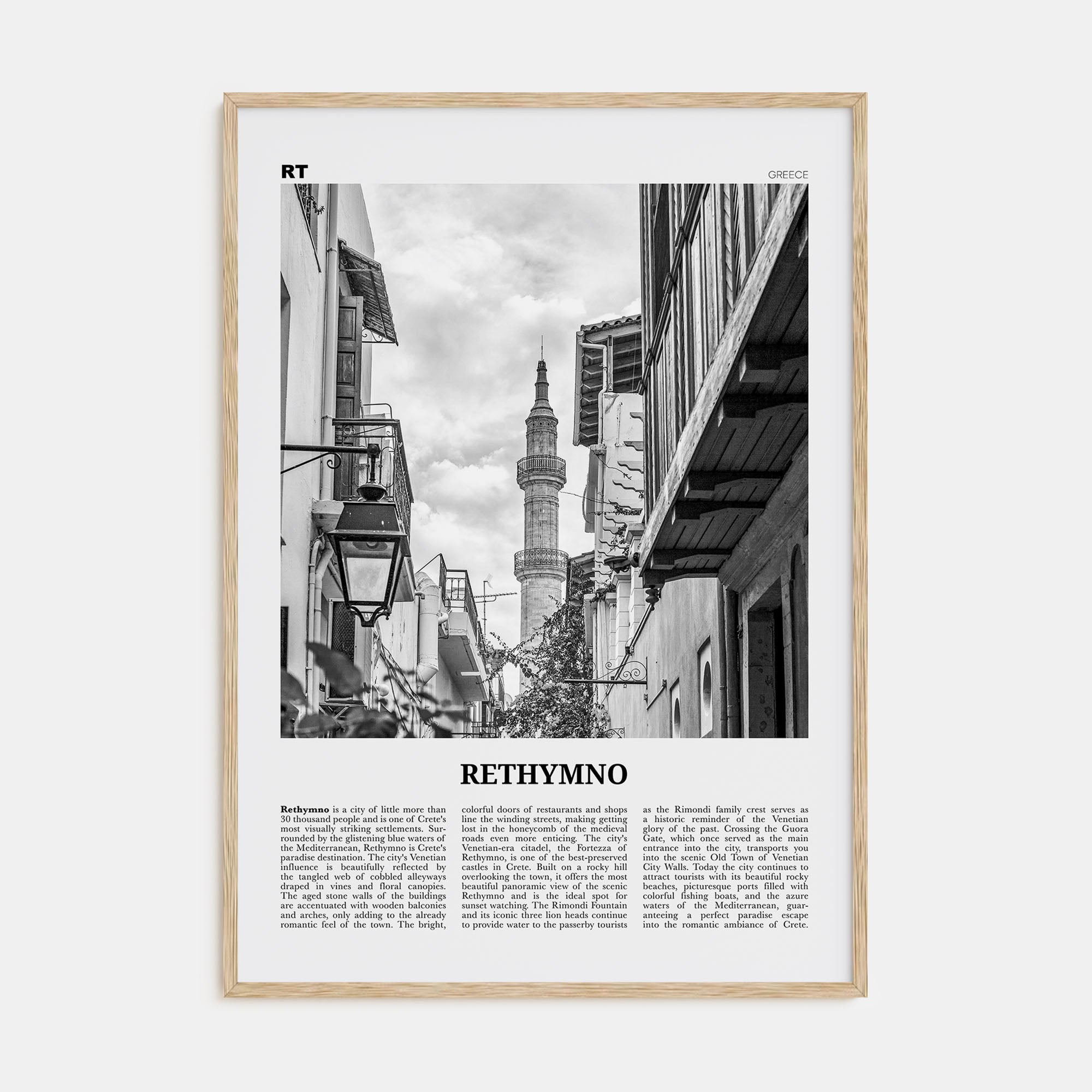 Rethymno Travel B&W Poster
