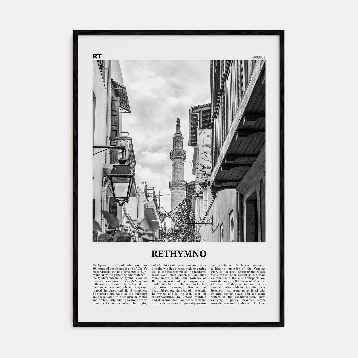 Rethymno Travel B&W Poster