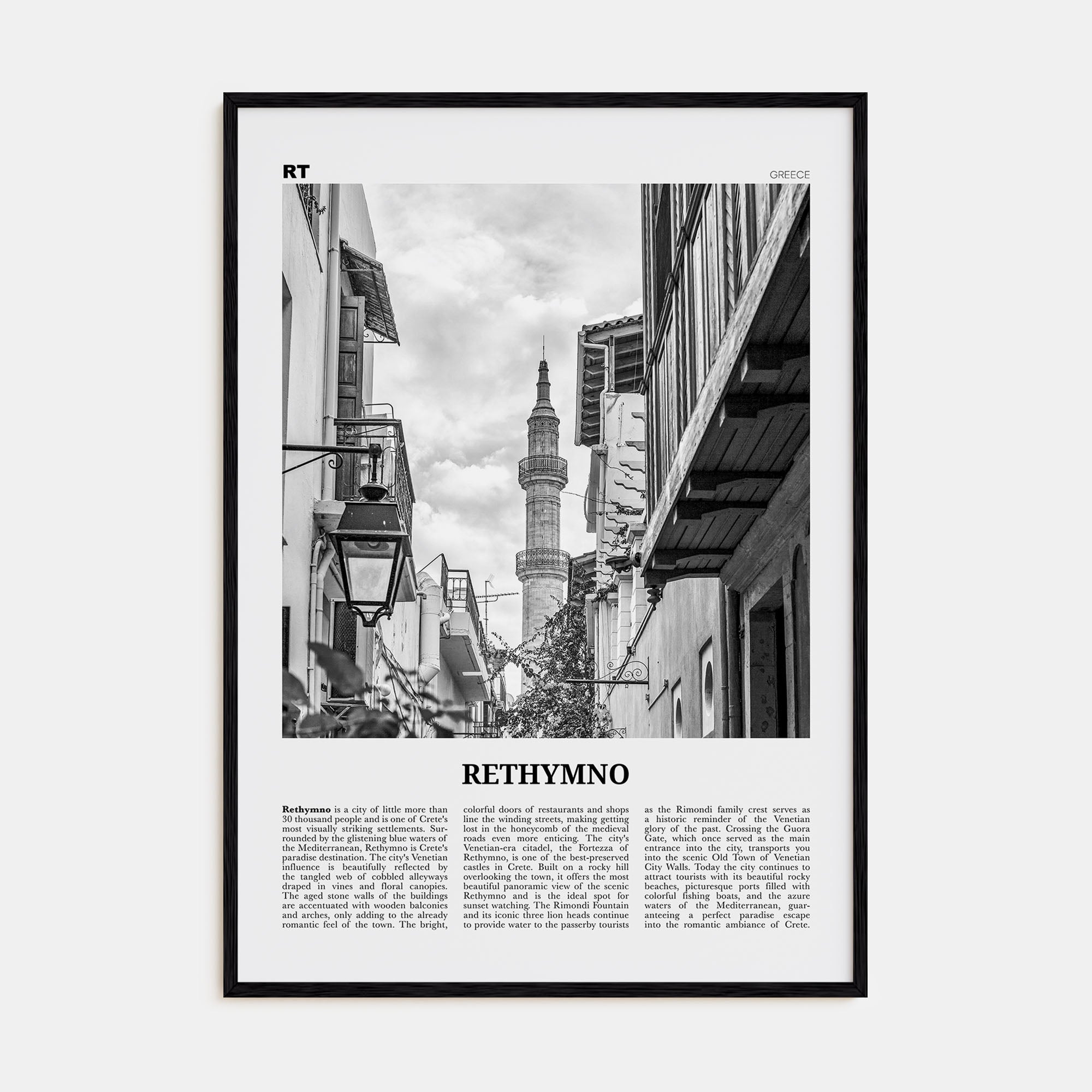 Rethymno Travel B&W Poster