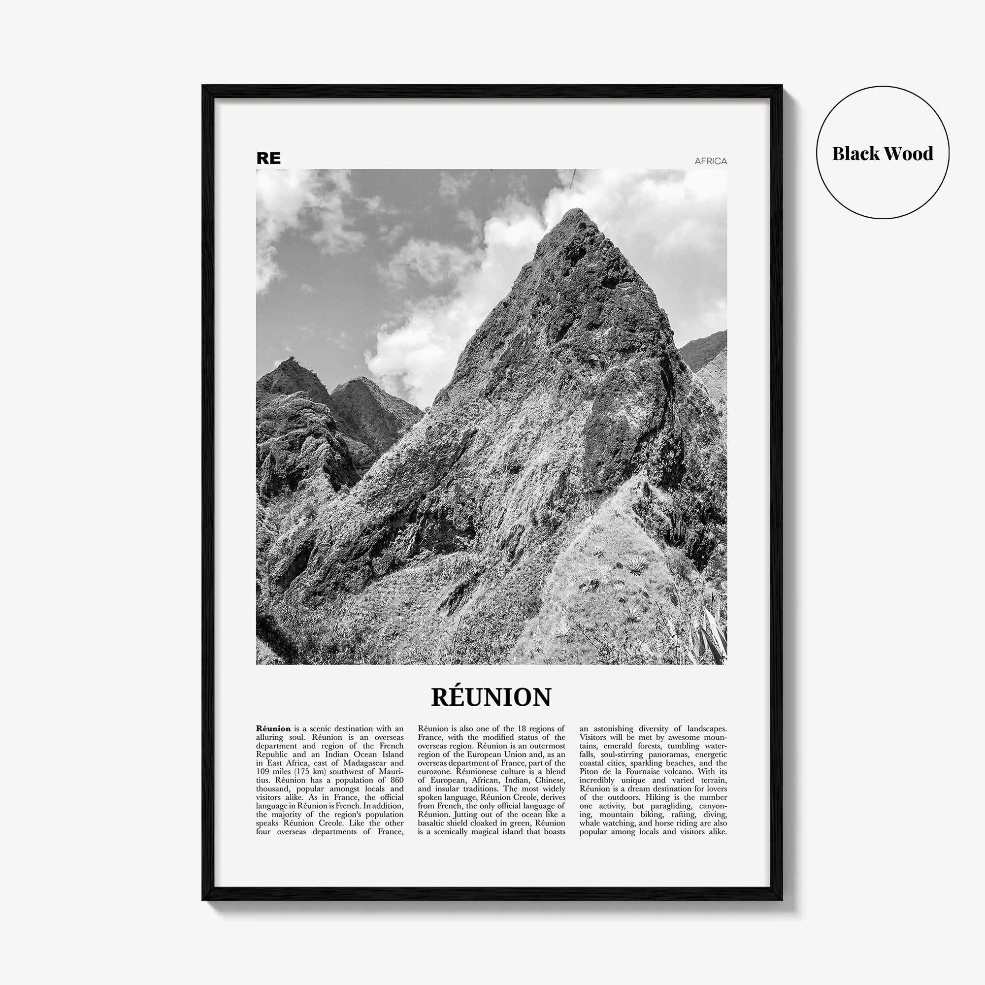 Reunion Print Black and White, Réunion Wall Art, Réunion Poster, Réunion Photo, Réunion Wall Decor, Reunion, La Réunion, Île Bourbon, Africa