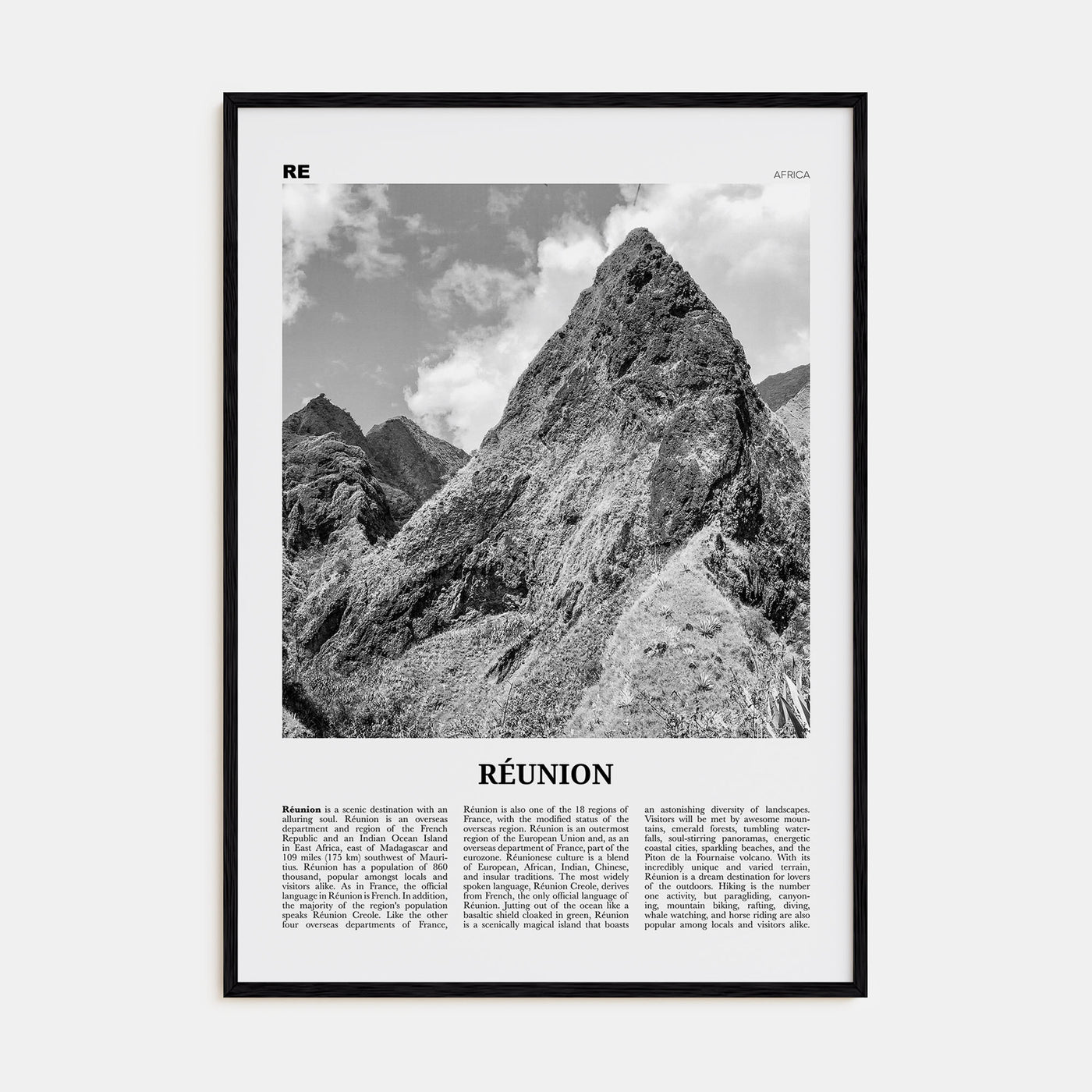 Réunion Travel B&W Poster