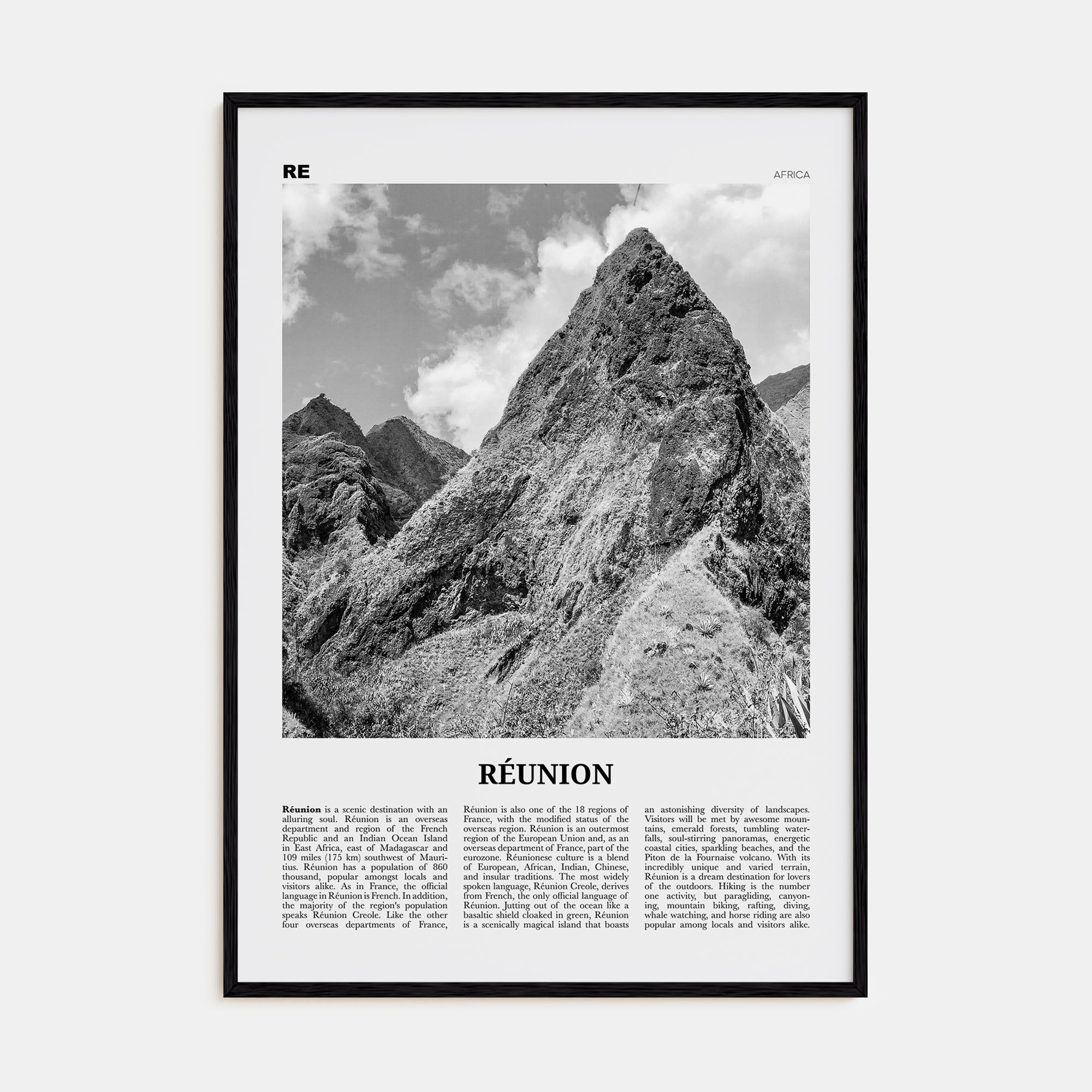 Réunion Travel B&W Poster