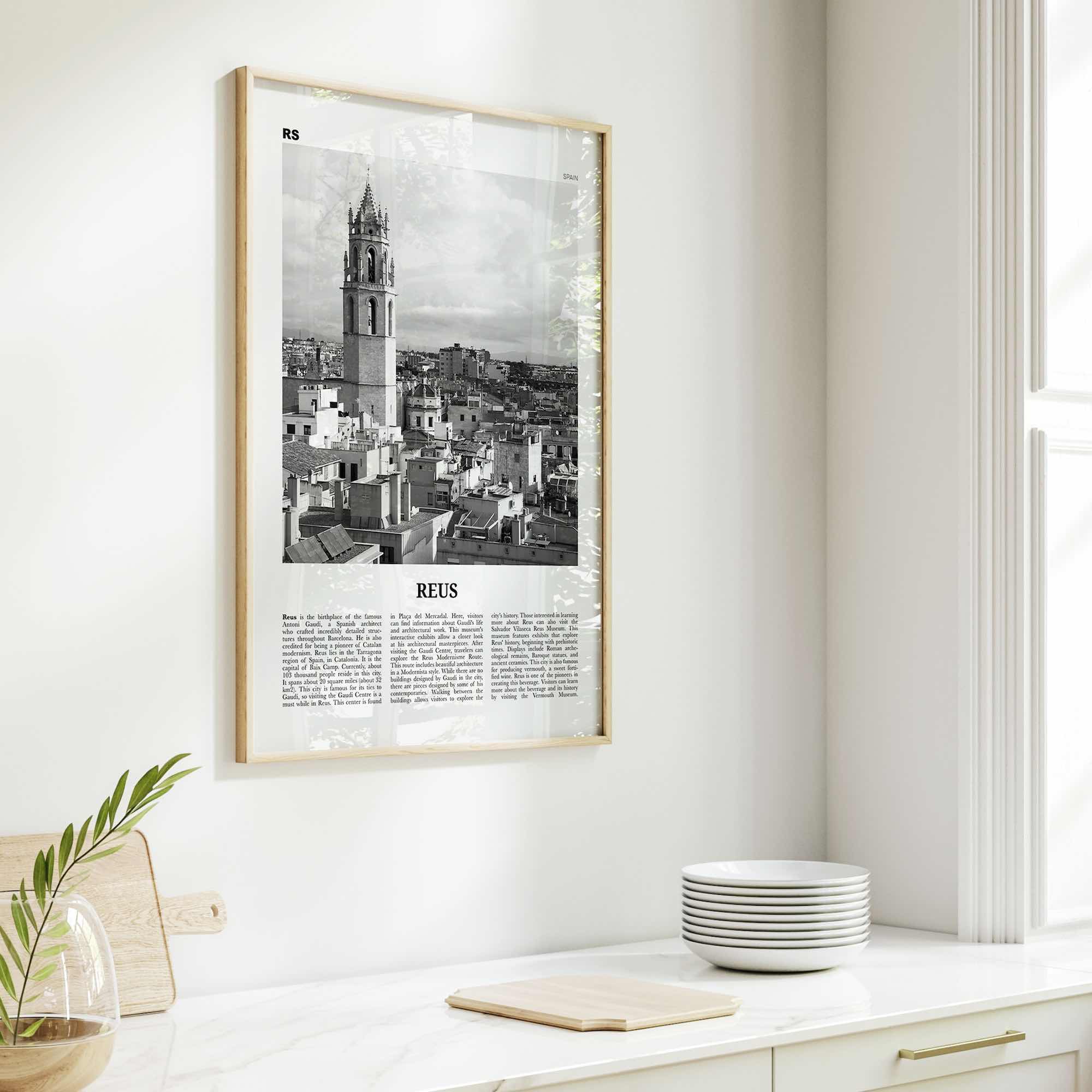 Reus Print Black and White, Reus Wall Art, Reus Poster, Reus Photo, Reus Wall Décor, Reus Map, Spain