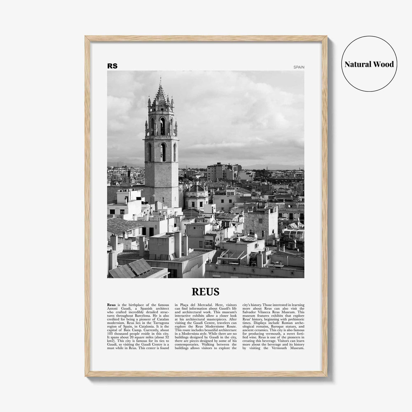 Reus Print Black and White, Reus Wall Art, Reus Poster, Reus Photo, Reus Wall Décor, Reus Map, Spain