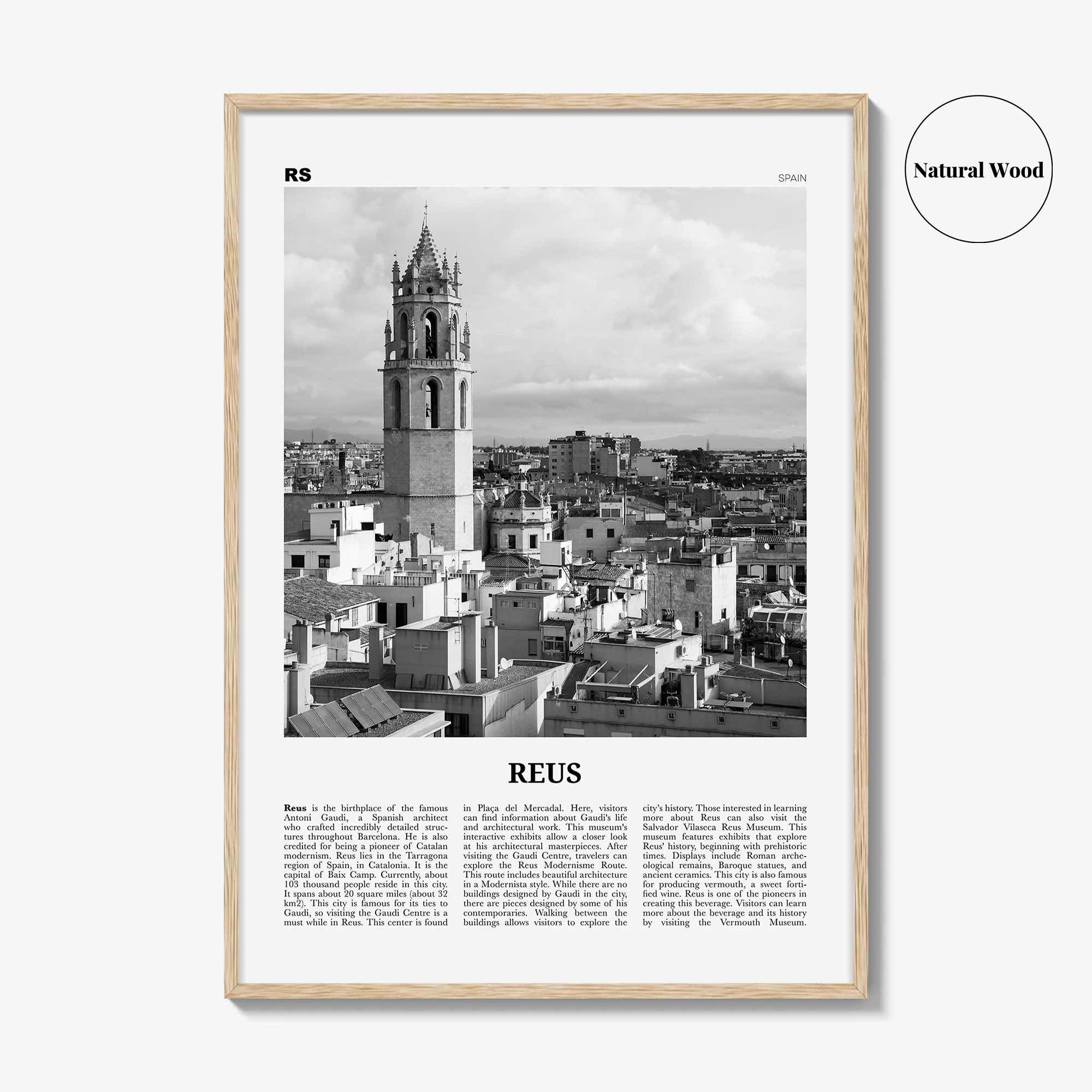 Reus Print Black and White, Reus Wall Art, Reus Poster, Reus Photo, Reus Wall Décor, Reus Map, Spain