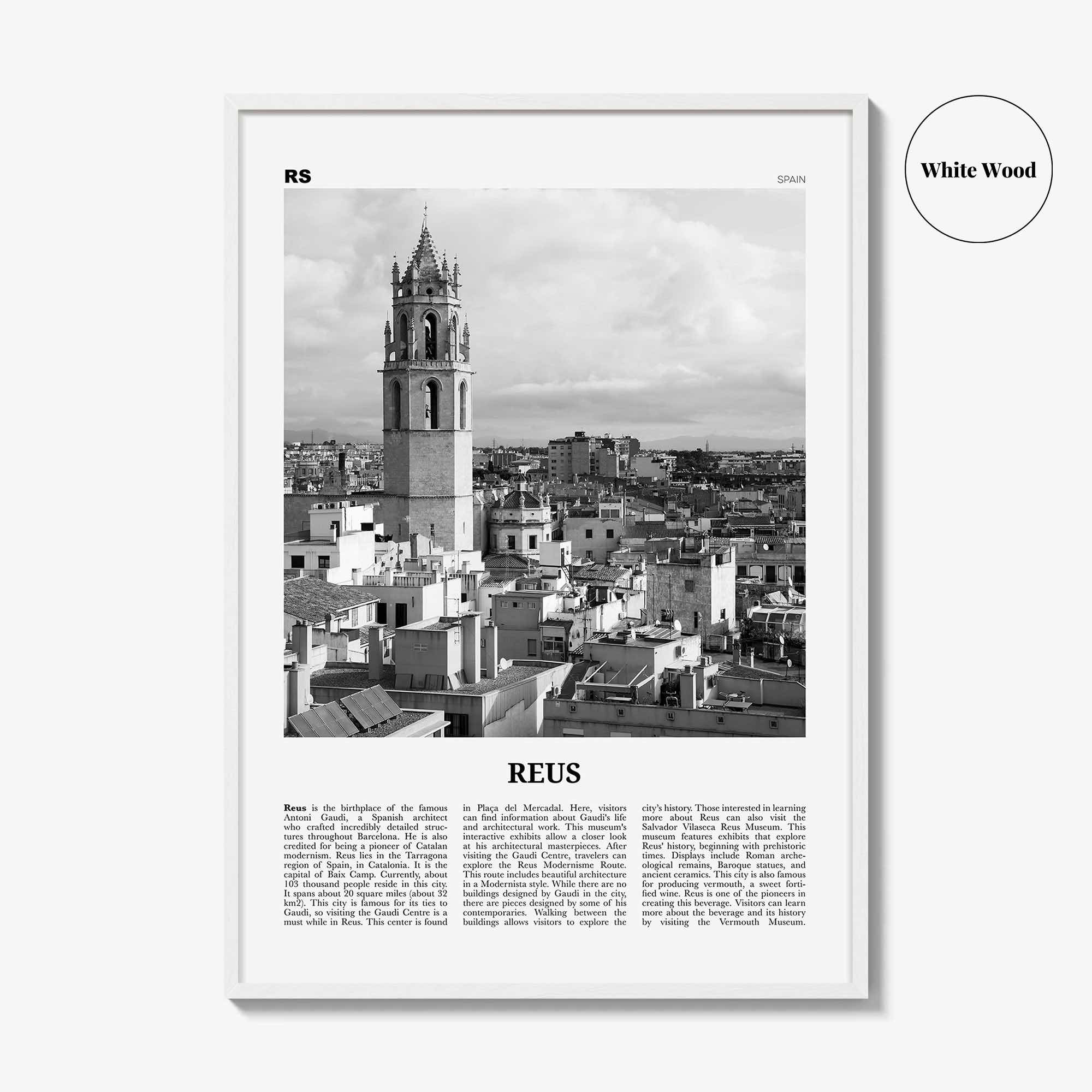 Reus Print Black and White, Reus Wall Art, Reus Poster, Reus Photo, Reus Wall Décor, Reus Map, Spain