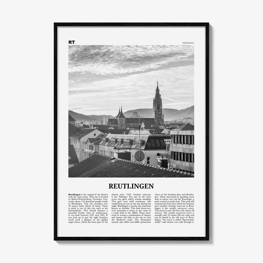 Reutlingen Print Black and White, Reutlingen Wall Art, Reutlingen Poster, Reutlingen Photo, Reutlingen Wall Décor, Reutlingen Map, Germany