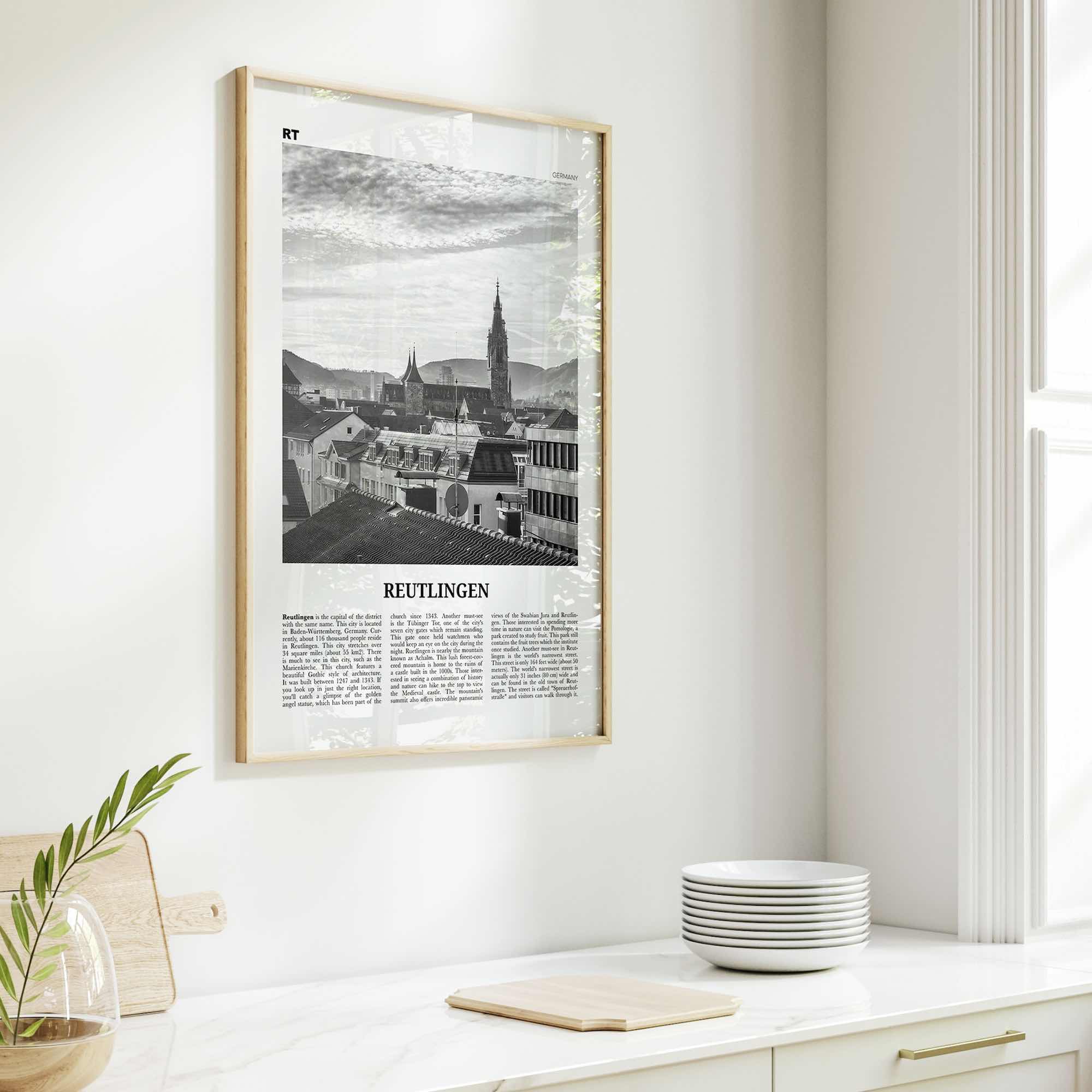 Reutlingen Print Black and White, Reutlingen Wall Art, Reutlingen Poster, Reutlingen Photo, Reutlingen Wall Décor, Reutlingen Map, Germany