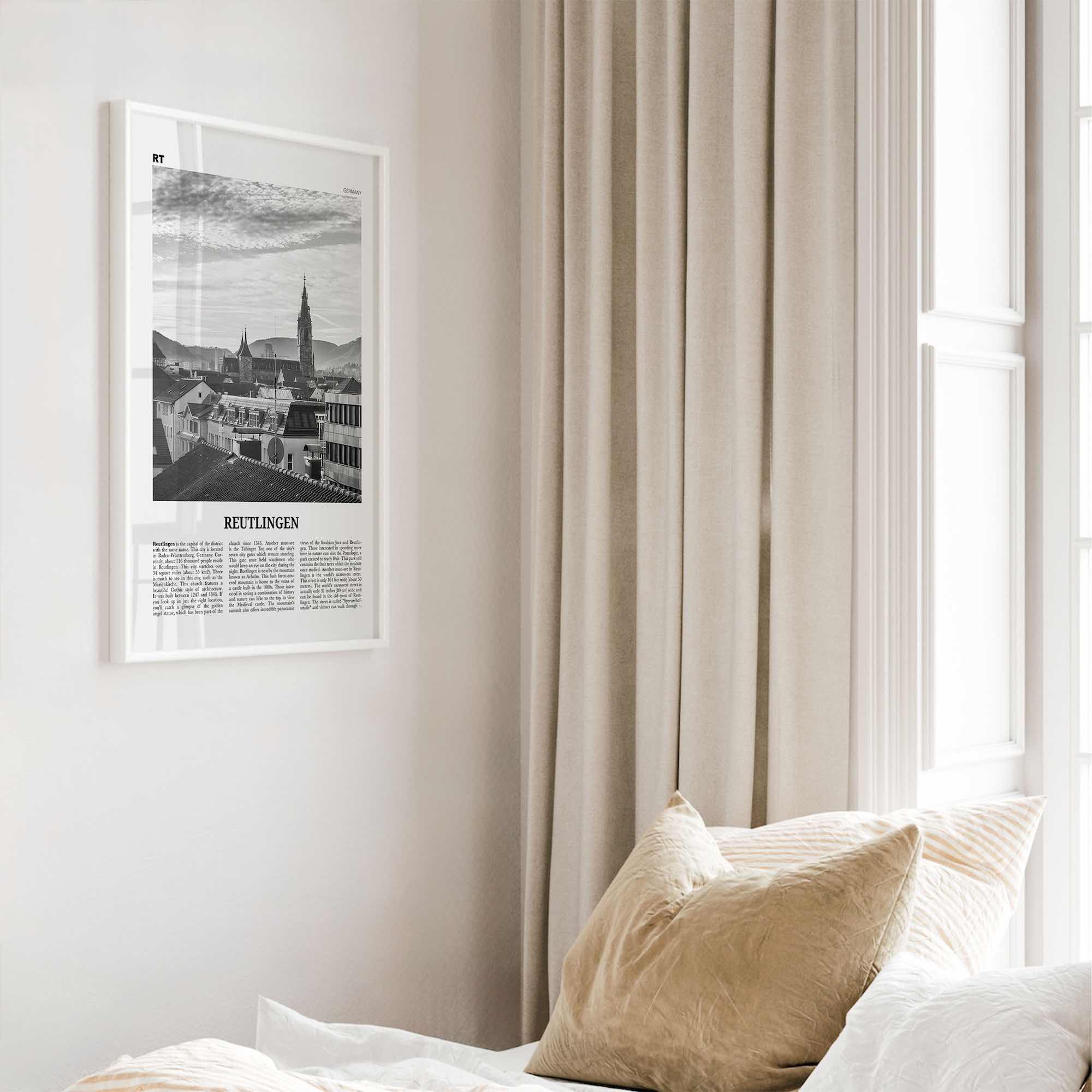 Reutlingen Print Black and White, Reutlingen Wall Art, Reutlingen Poster, Reutlingen Photo, Reutlingen Wall Décor, Reutlingen Map, Germany
