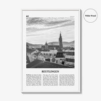 Reutlingen Print Black and White, Reutlingen Wall Art, Reutlingen Poster, Reutlingen Photo, Reutlingen Wall Décor, Reutlingen Map, Germany