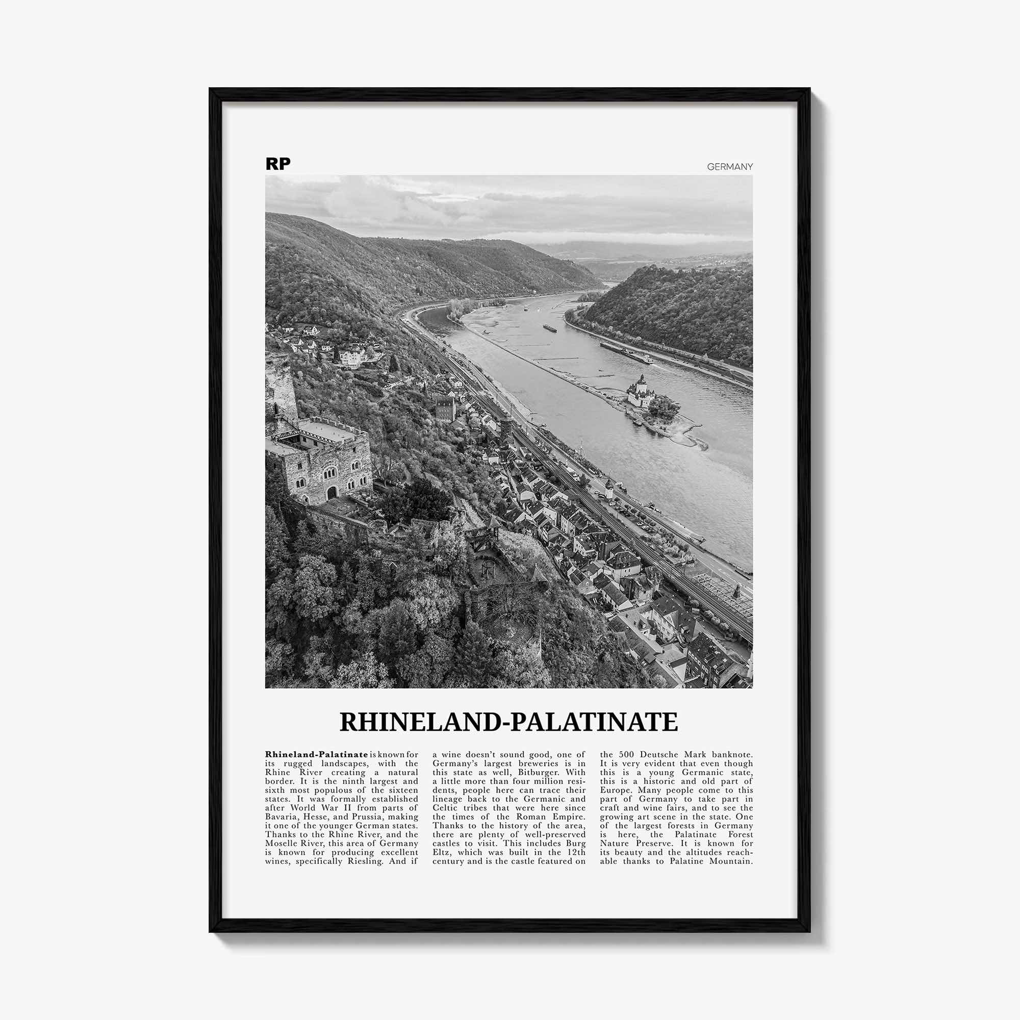 Rhineland Palatinate Print Black and White, Rhineland-Palatinate Wall Art, Rhineland-Palatinate Poster, Rheinland-Pfalz Photo, Germany