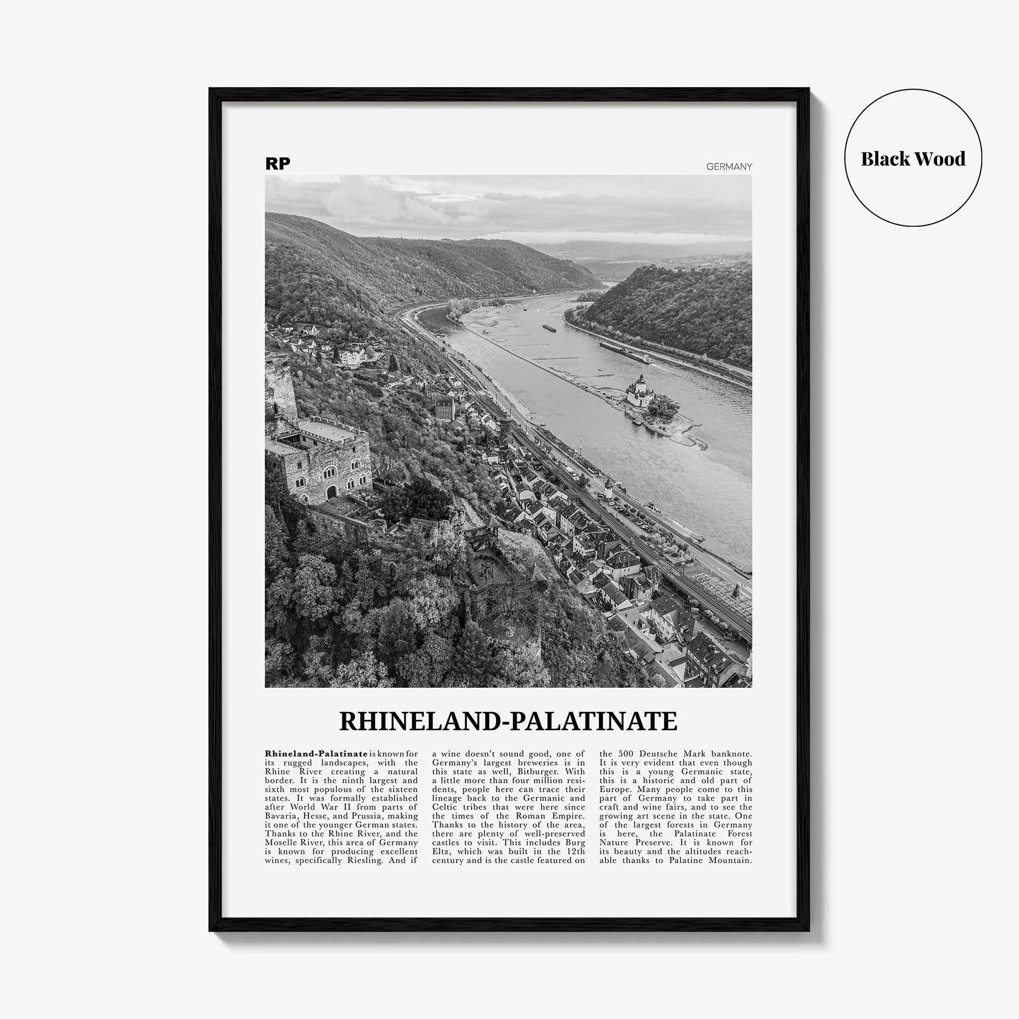Rhineland Palatinate Print Black and White, Rhineland-Palatinate Wall Art, Rhineland-Palatinate Poster, Rheinland-Pfalz Photo, Germany