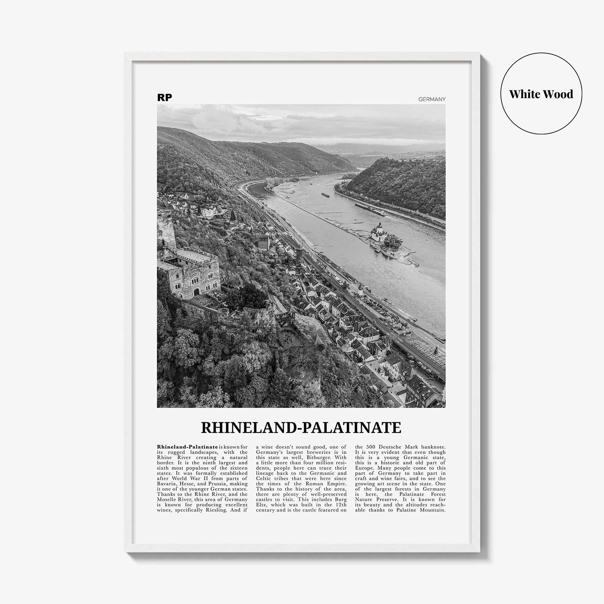 Rhineland Palatinate Print Black and White, Rhineland-Palatinate Wall Art, Rhineland-Palatinate Poster, Rheinland-Pfalz Photo, Germany