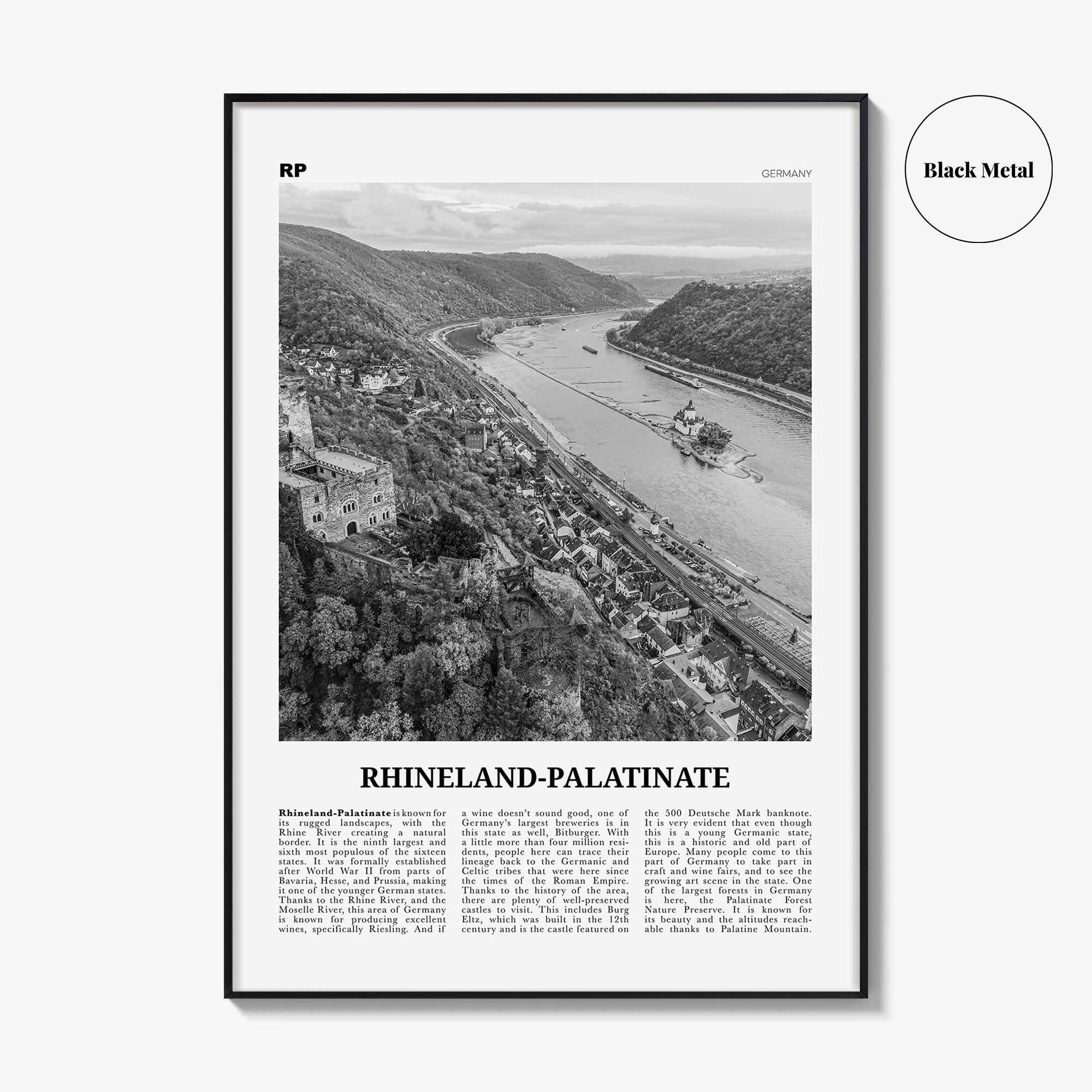 Rhineland Palatinate Print Black and White, Rhineland-Palatinate Wall Art, Rhineland-Palatinate Poster, Rheinland-Pfalz Photo, Germany
