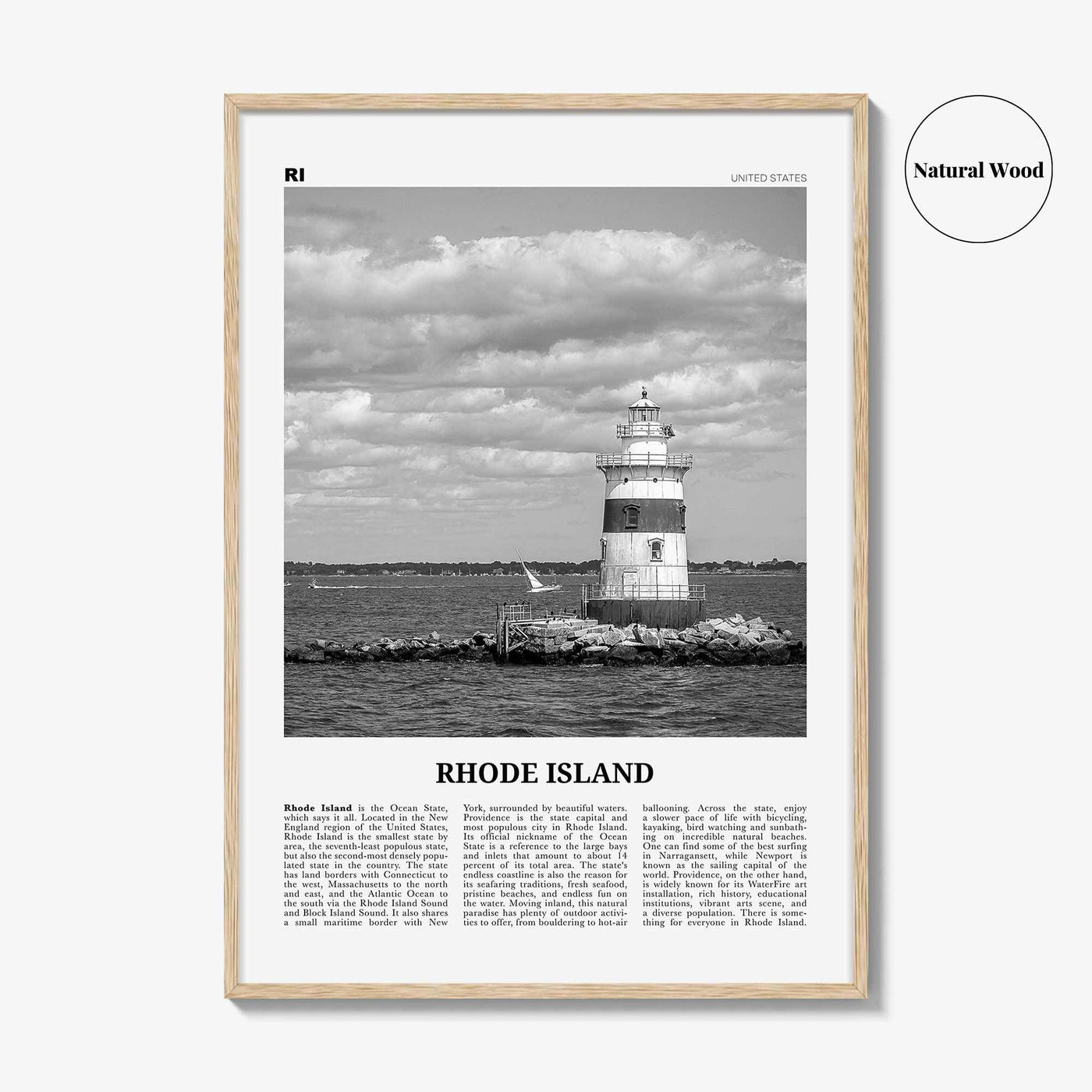 Rhode Island Print Black and White No 3, Rhode Island Art, Rhode Island Poster, Rhode Island Photo, Rhode Island Map