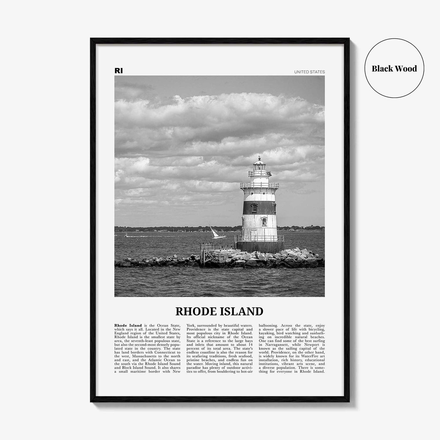 Rhode Island Print Black and White No 3, Rhode Island Art, Rhode Island Poster, Rhode Island Photo, Rhode Island Map