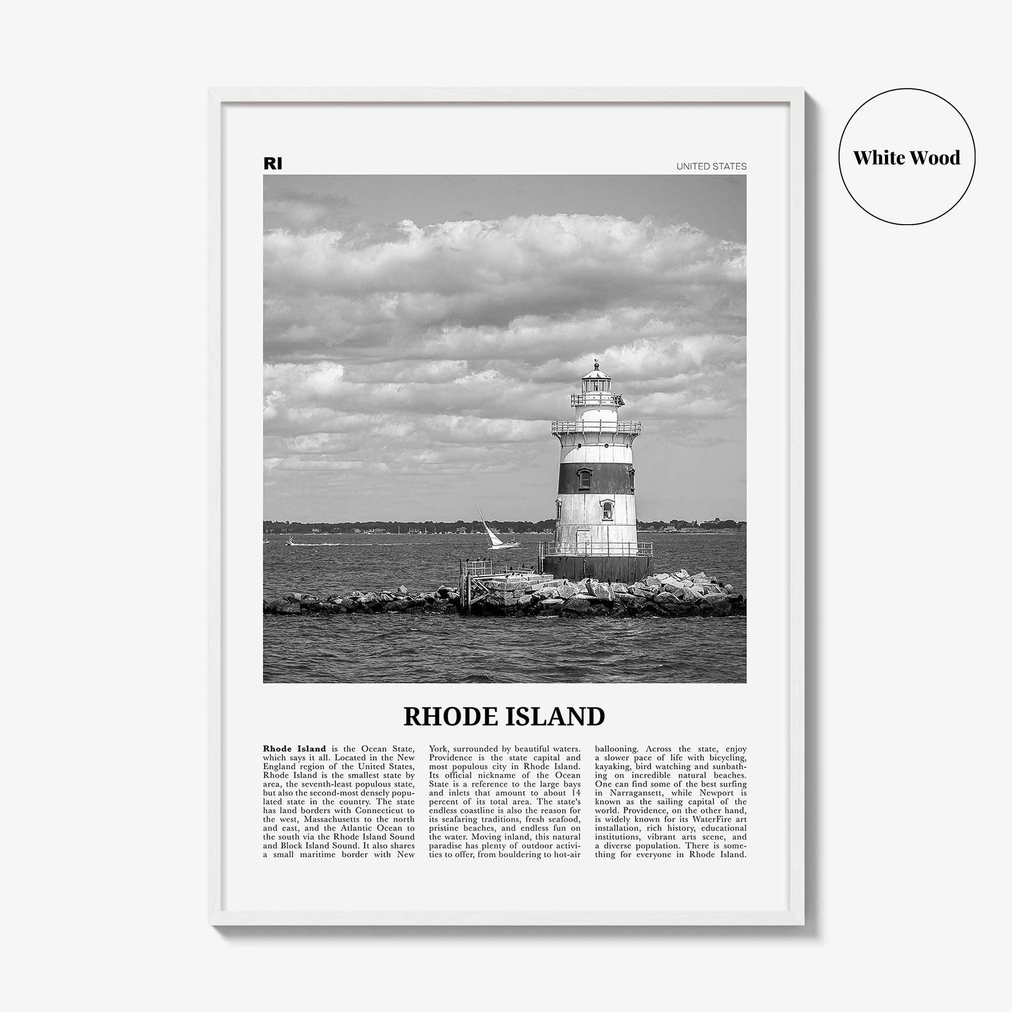 Rhode Island Print Black and White No 3, Rhode Island Art, Rhode Island Poster, Rhode Island Photo, Rhode Island Map