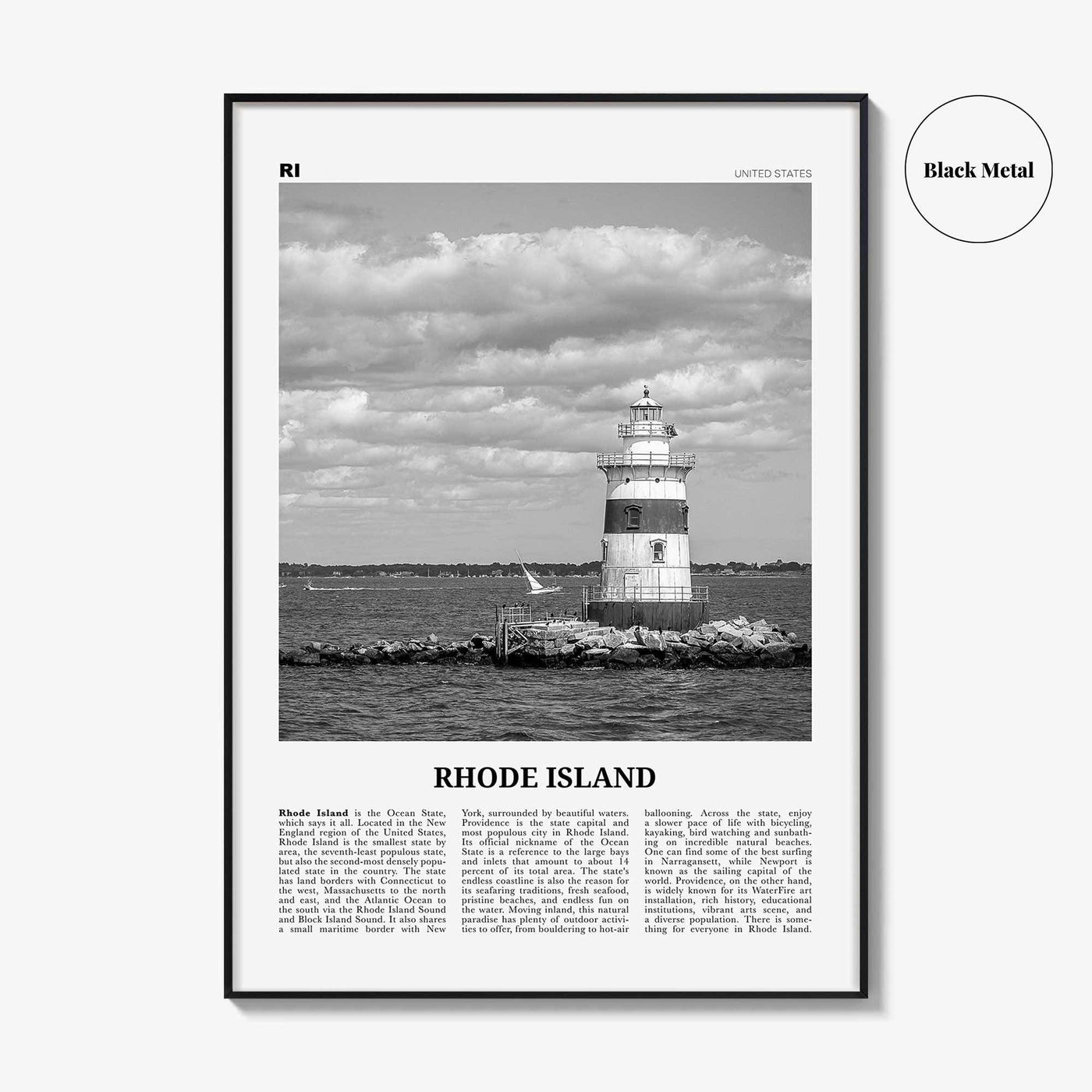 Rhode Island Print Black and White No 3, Rhode Island Art, Rhode Island Poster, Rhode Island Photo, Rhode Island Map