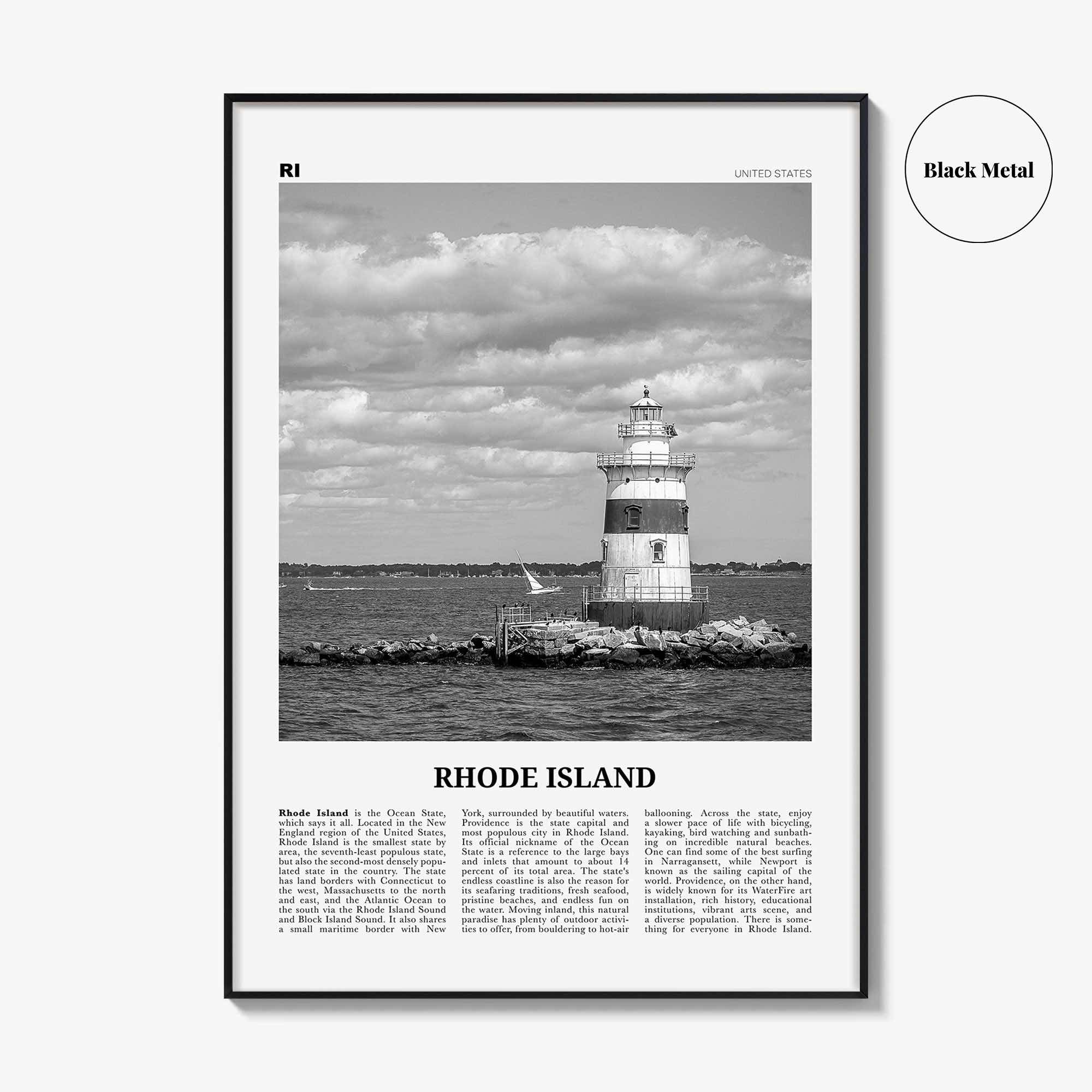 Rhode Island Print Black and White No 3, Rhode Island Art, Rhode Island Poster, Rhode Island Photo, Rhode Island Map