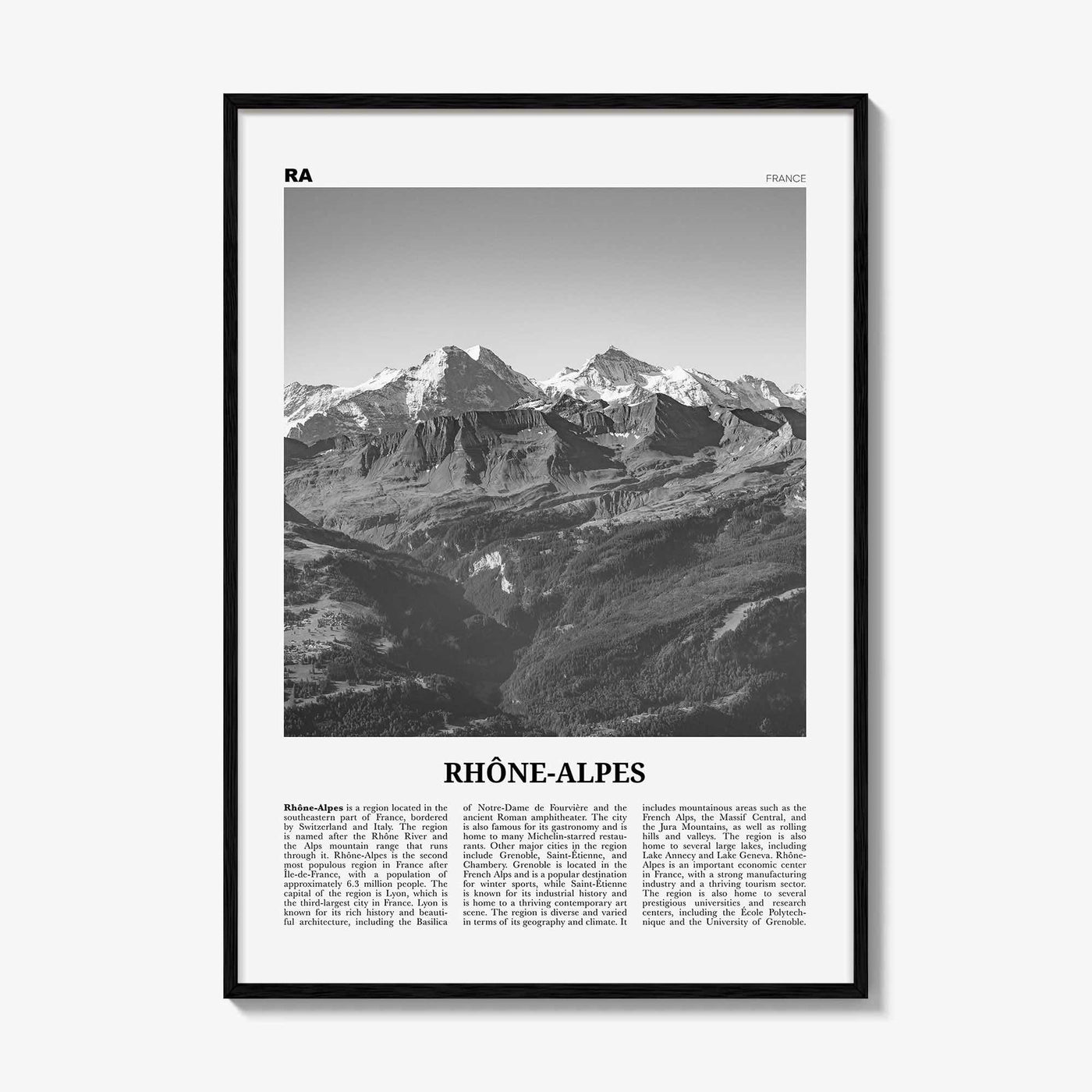 Rhone Alpes Print Black and White, Rhône-Alpes Wall Art, Rhône-Alpes Poster, Rhône-Alpes Photo, Rhône-Alpes Wall Décor, Rhône-Alpes Map