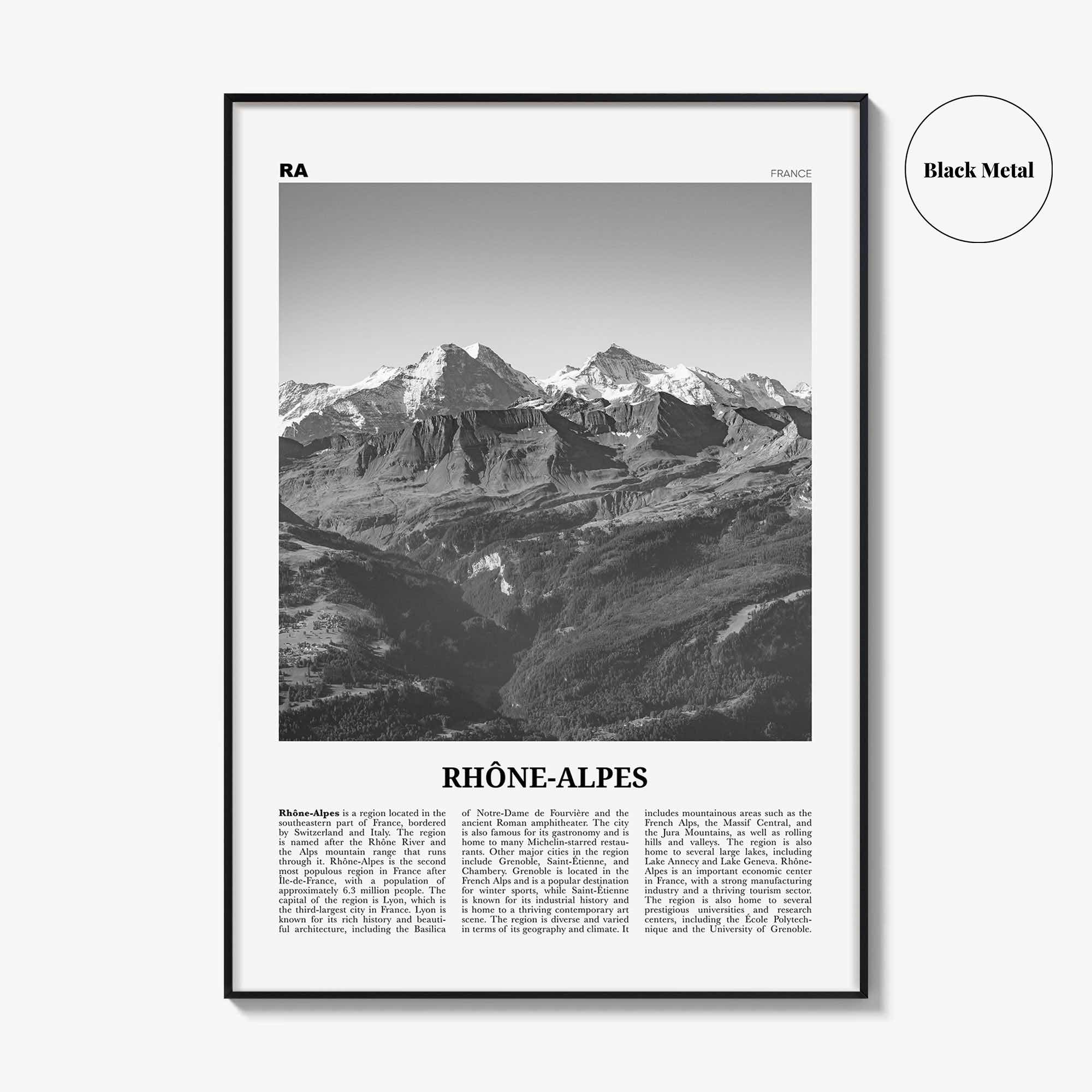 Rhone Alpes Print Black and White, Rhône-Alpes Wall Art, Rhône-Alpes Poster, Rhône-Alpes Photo, Rhône-Alpes Wall Décor, Rhône-Alpes Map