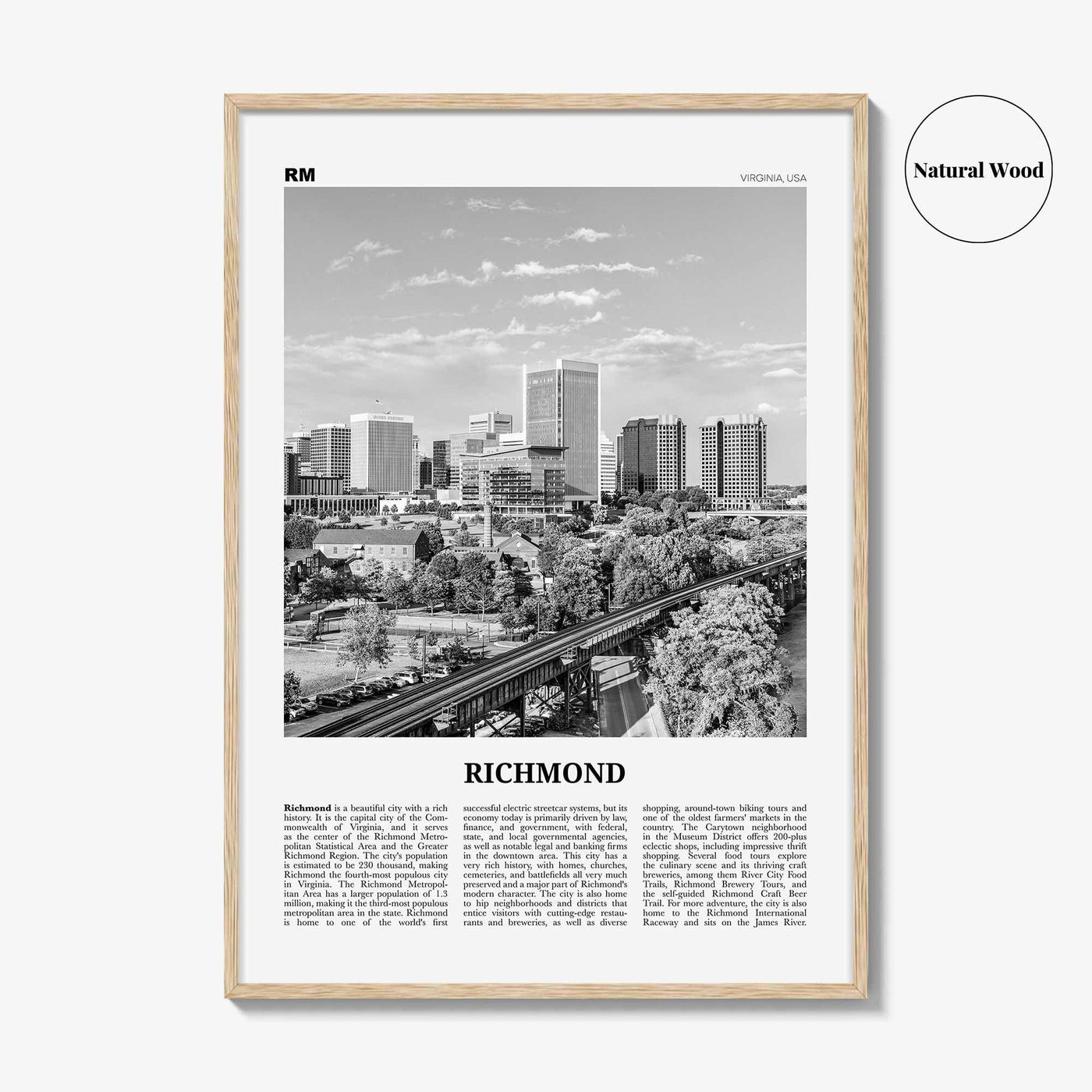 Richmond Print Black and White No 1, Richmond Wall Art, Richmond Poster, Richmond Photo, Virginia, USA, United States, North America