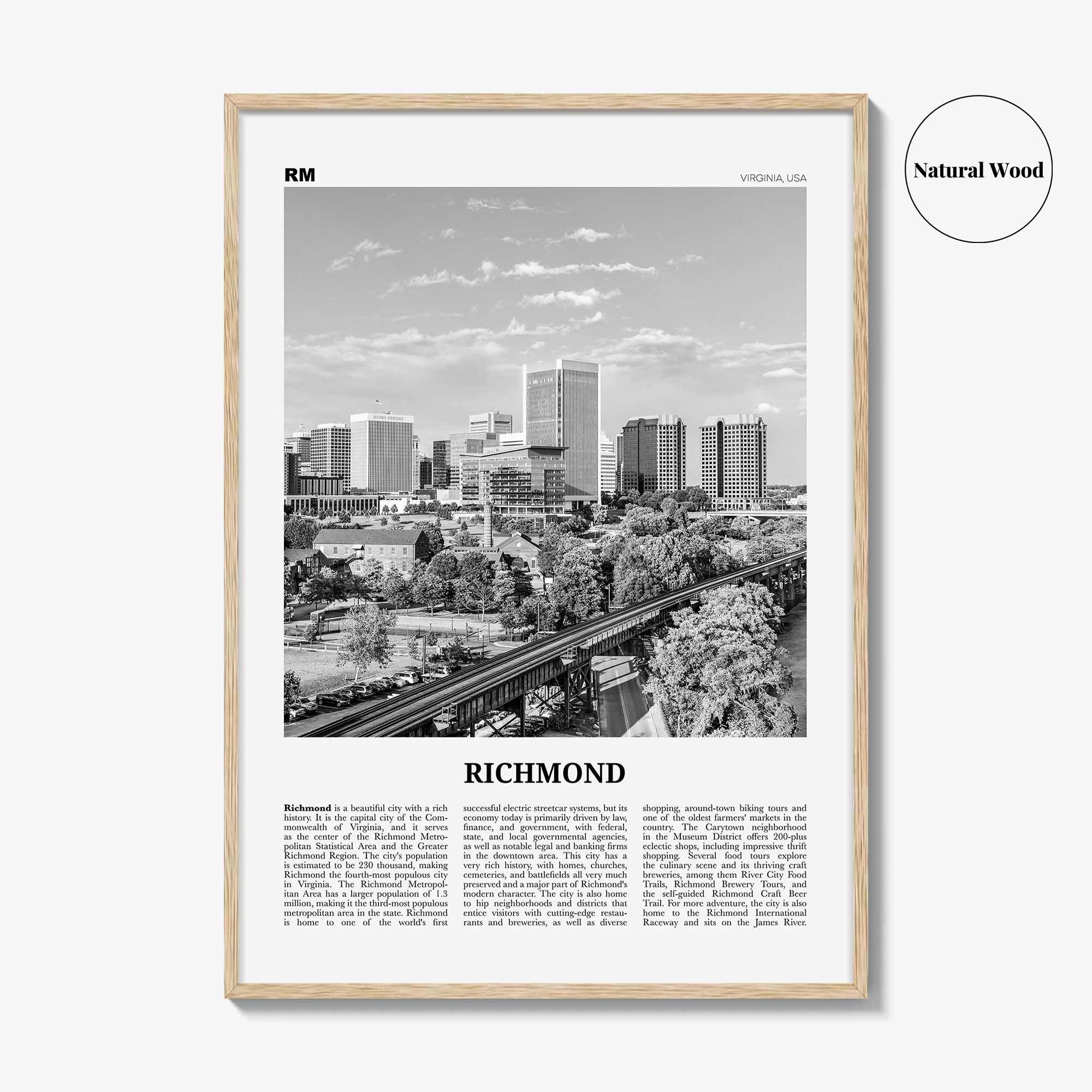 Richmond Print Black and White No 1, Richmond Wall Art, Richmond Poster, Richmond Photo, Virginia, USA, United States, North America