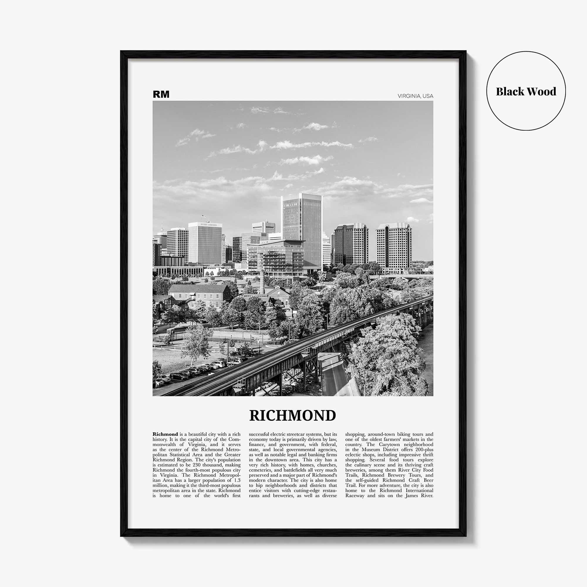 Richmond Print Black and White No 1, Richmond Wall Art, Richmond Poster, Richmond Photo, Virginia, USA, United States, North America
