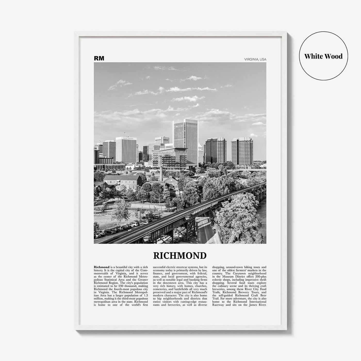 Richmond Print Black and White No 1, Richmond Wall Art, Richmond Poster, Richmond Photo, Virginia, USA, United States, North America