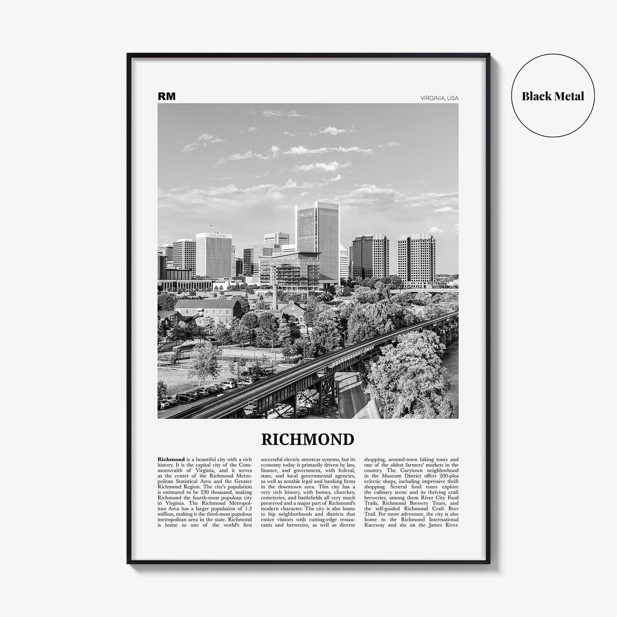 Richmond Print Black and White No 1, Richmond Wall Art, Richmond Poster, Richmond Photo, Virginia, USA, United States, North America