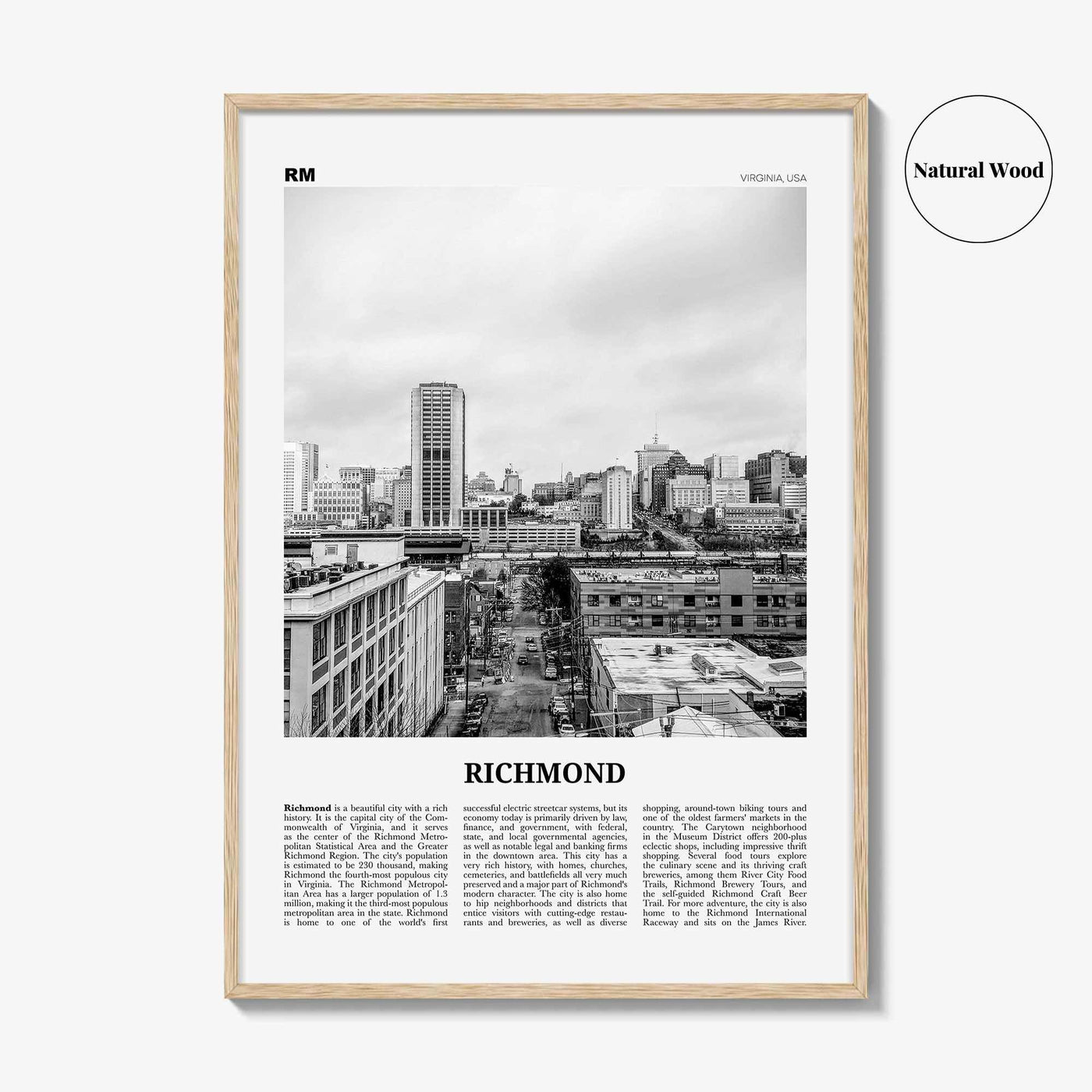 Richmond Print Black and White No 2, Richmond Wall Art, Richmond Poster, Richmond Photo, Virginia, USA, United States, North America