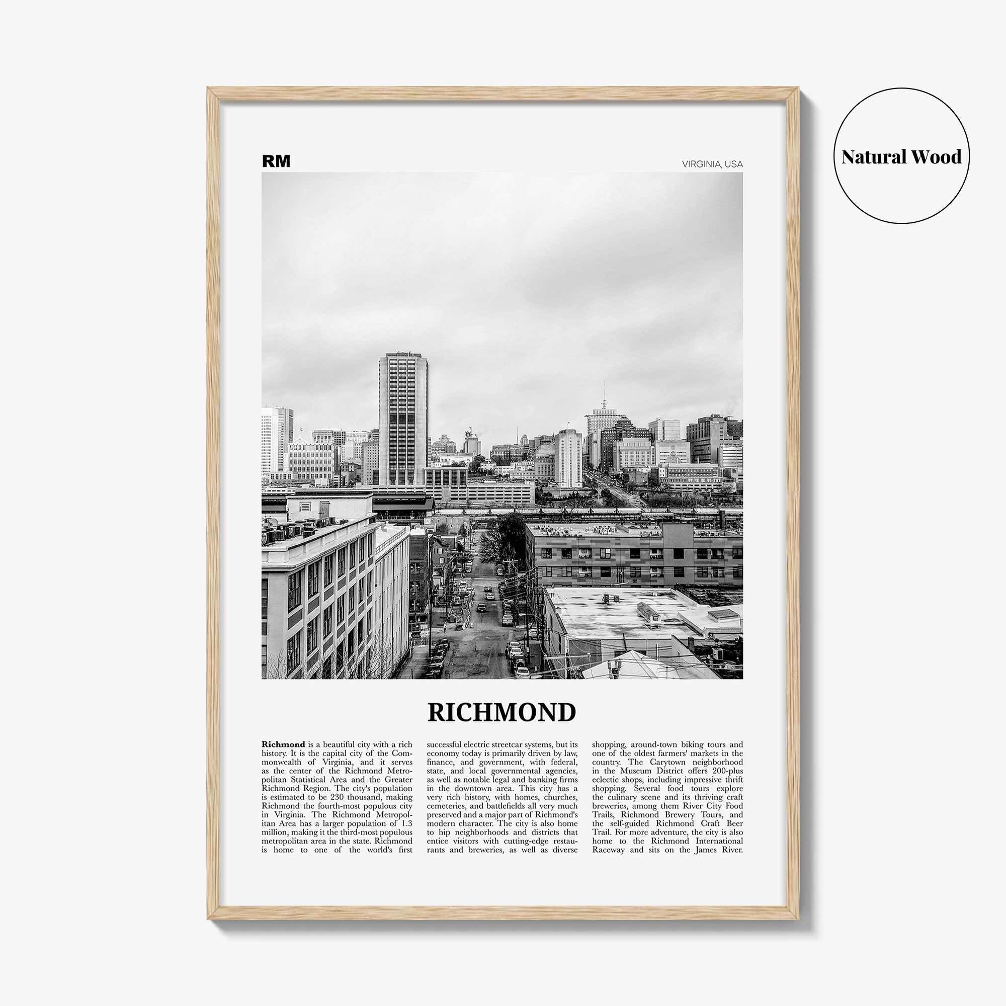 Richmond Print Black and White No 2, Richmond Wall Art, Richmond Poster, Richmond Photo, Virginia, USA, United States, North America