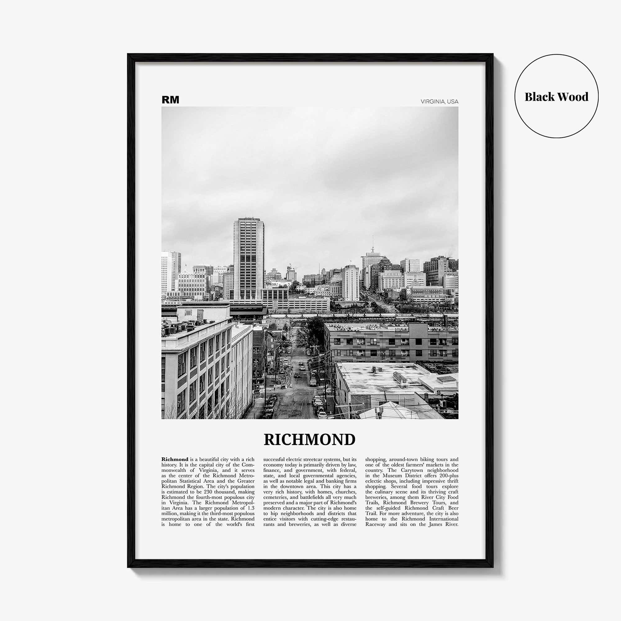 Richmond Print Black and White No 2, Richmond Wall Art, Richmond Poster, Richmond Photo, Virginia, USA, United States, North America