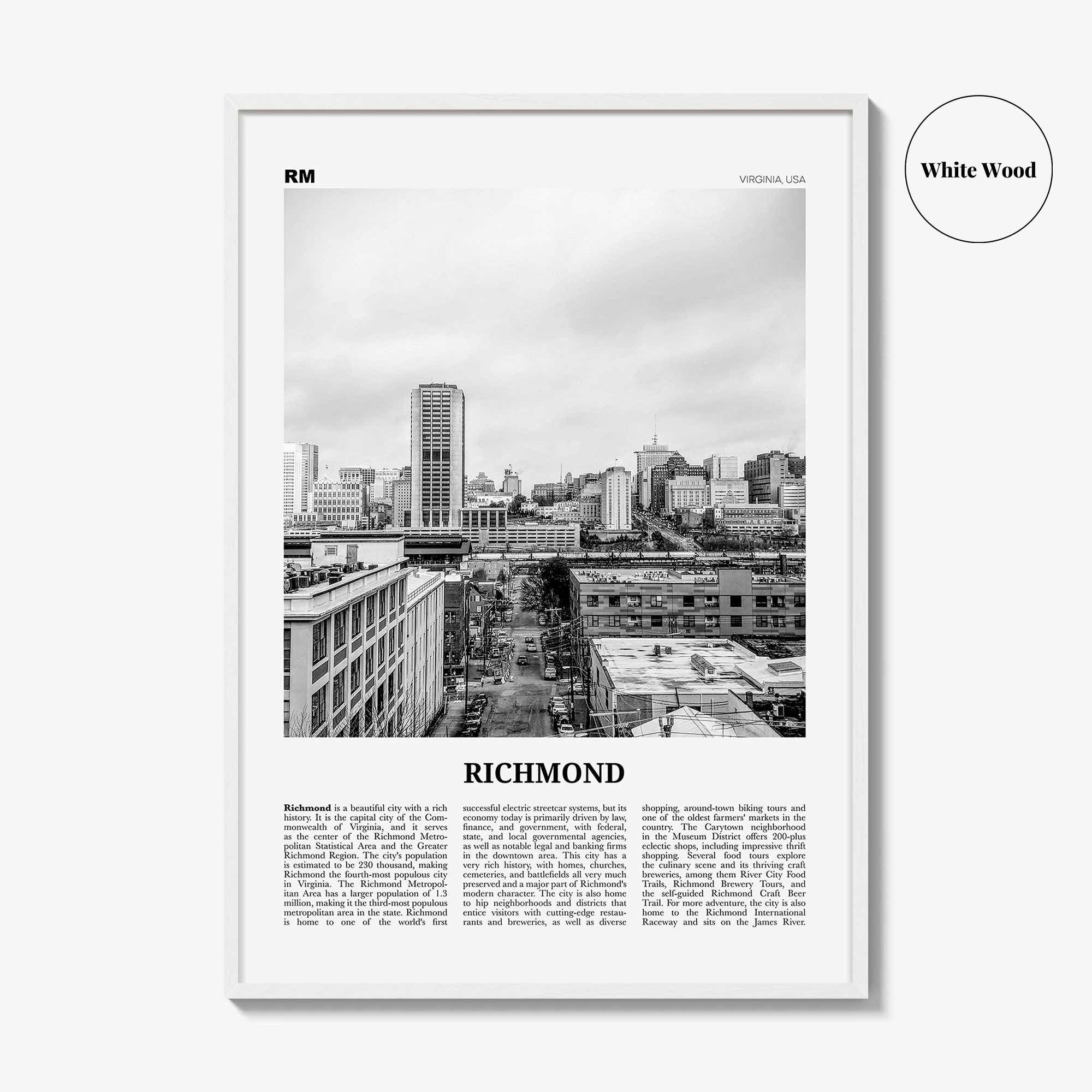 Richmond Print Black and White No 2, Richmond Wall Art, Richmond Poster, Richmond Photo, Virginia, USA, United States, North America