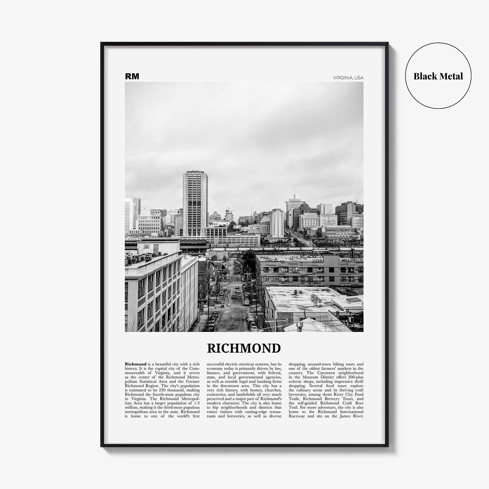 Richmond Print Black and White No 2, Richmond Wall Art, Richmond Poster, Richmond Photo, Virginia, USA, United States, North America