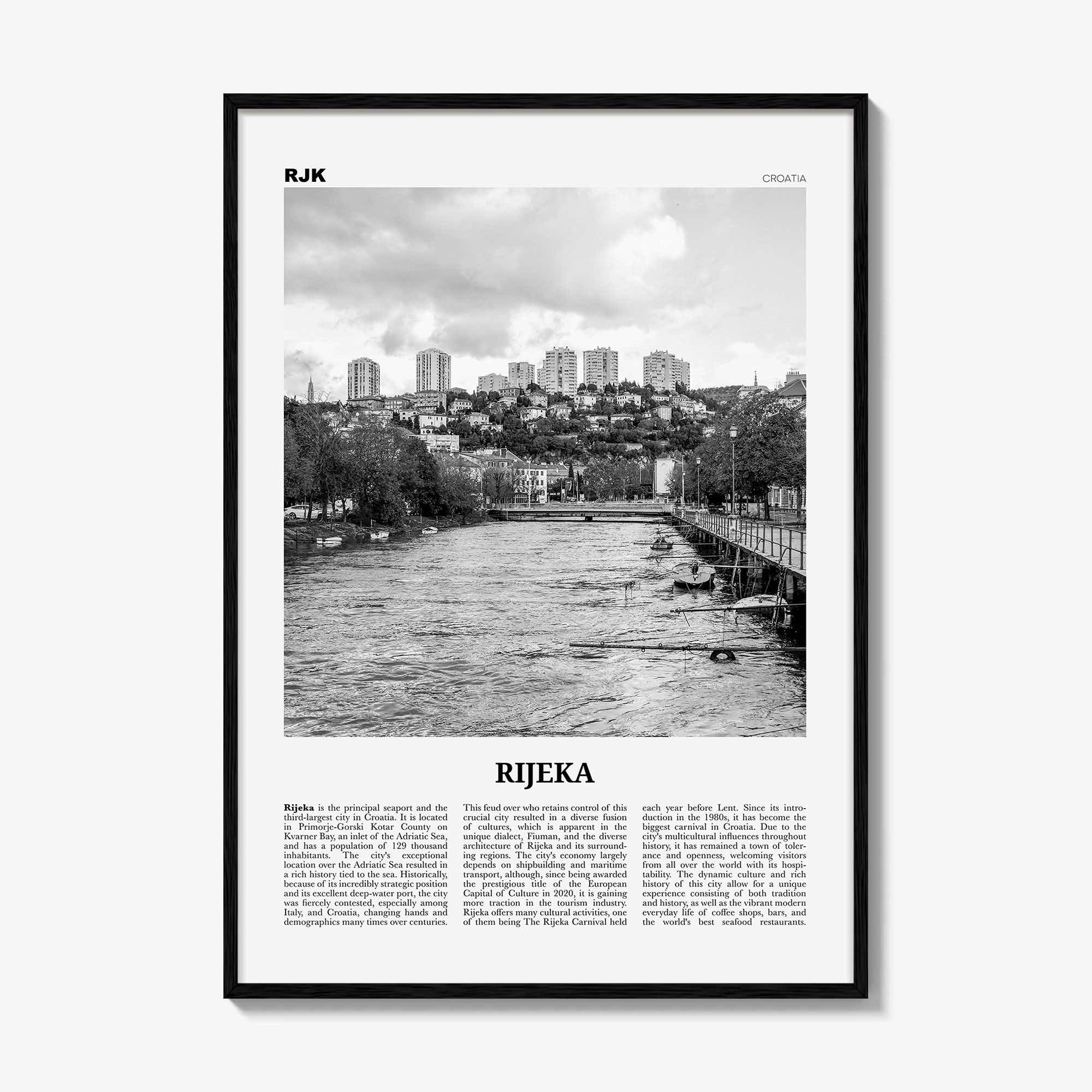 Rijeka Print Black and White, Rijeka Wall Art, Rijeka Poster, Rijeka Photo, Rijeka Wall Décor, Croatia, Hrvatska, Travel Poster Print