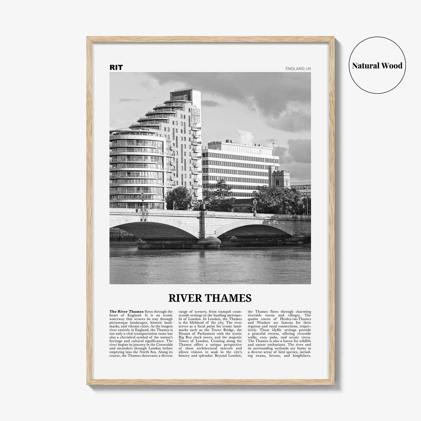 River Thames Print Black and White, River Thames Wall Art, River Thames Poster, River Thames Photo, Thames Wall Décor, River Thames Map