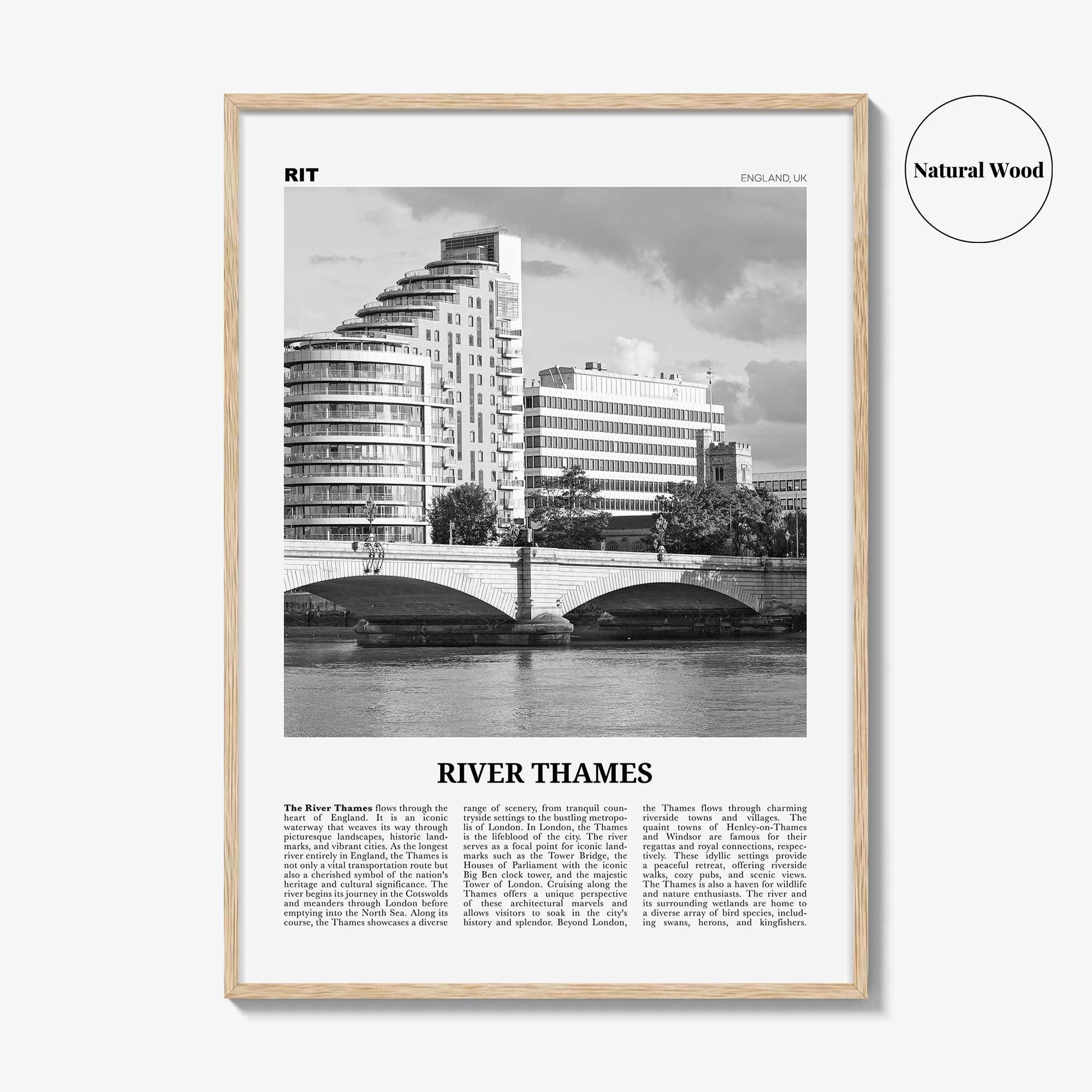 River Thames Print Black and White, River Thames Wall Art, River Thames Poster, River Thames Photo, Thames Wall Décor, River Thames Map