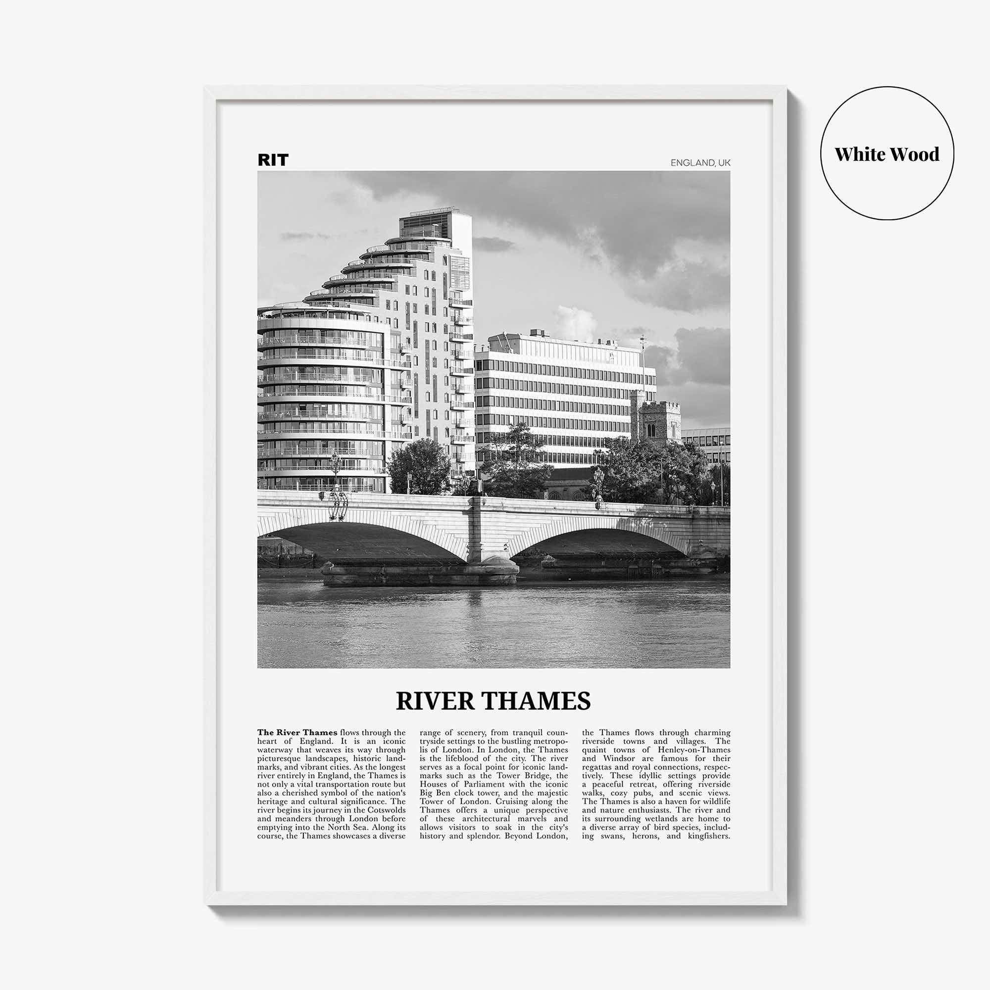 River Thames Print Black and White, River Thames Wall Art, River Thames Poster, River Thames Photo, Thames Wall Décor, River Thames Map