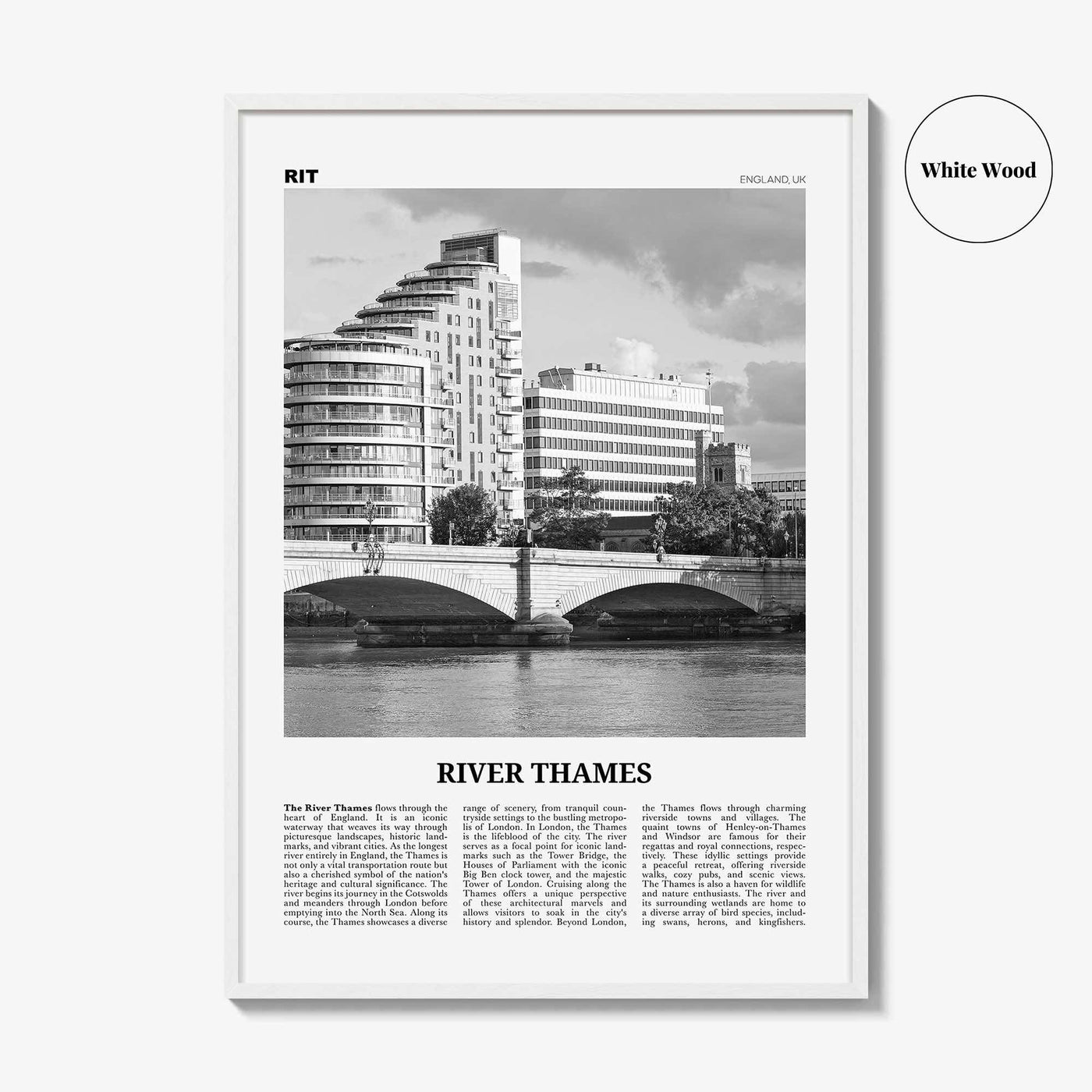 River Thames Print Black and White, River Thames Wall Art, River Thames Poster, River Thames Photo, Thames Wall Décor, River Thames Map